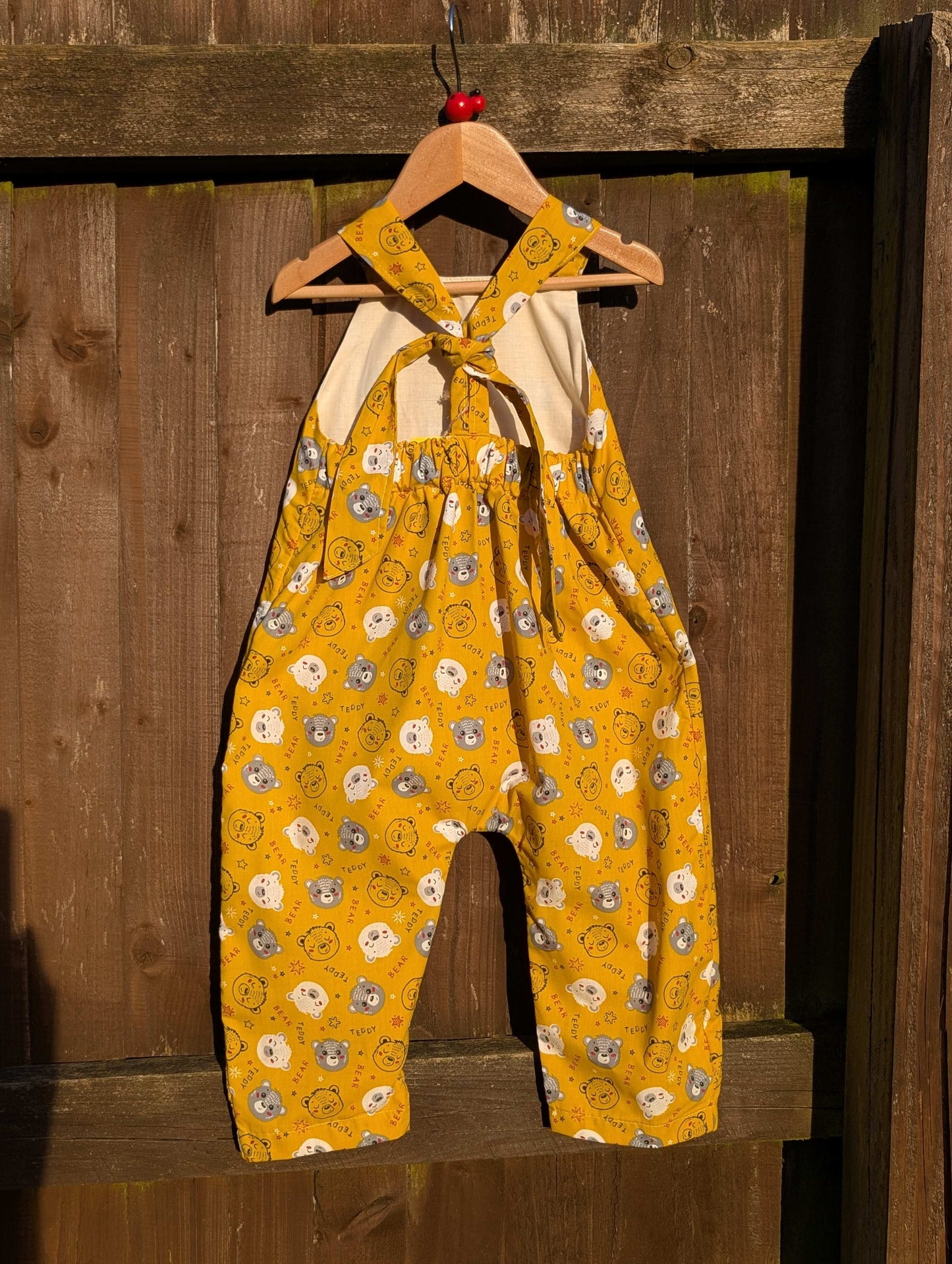 Child all in one-dunga-romper-age 3-4yrs and 6-9m-teddy's pattern-bears print kids-baby gift idea-mini dungarees-baby-toddler