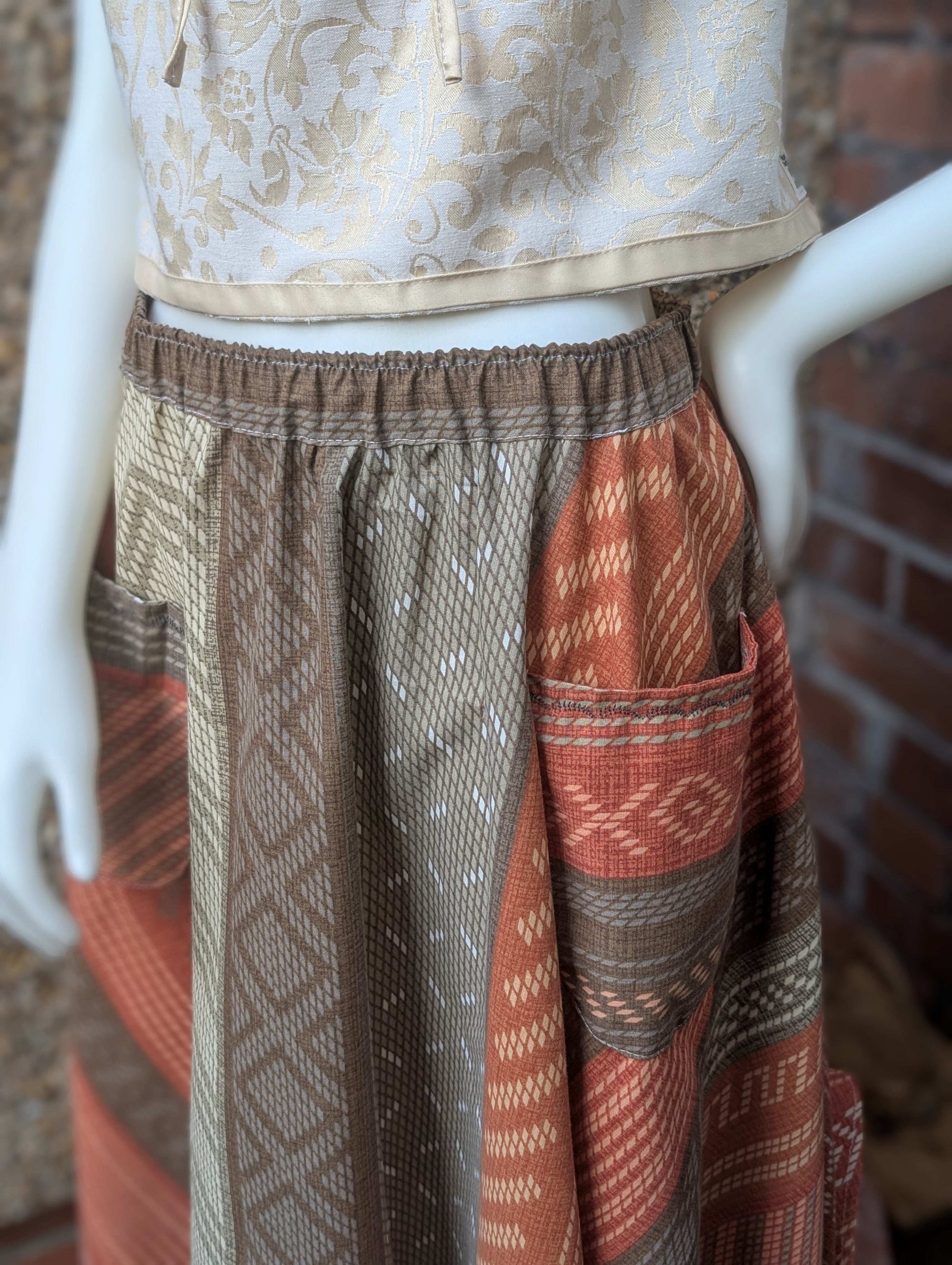 Skirt 16-waterfall hem skirt-circle skirt-stripe pattern-hippy skirt-full skirt with pockets-long skirt- flared, stretch waist