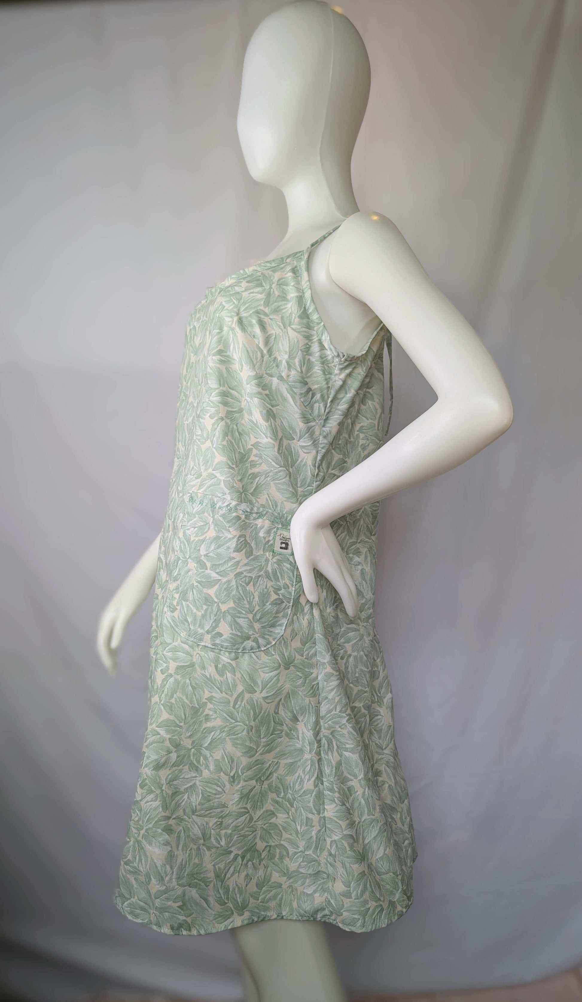 Strappy dress size 12, pretty dress, ladies clothing, plants dress, mid length dress, sleeveless dress, summer dress,reworked dress