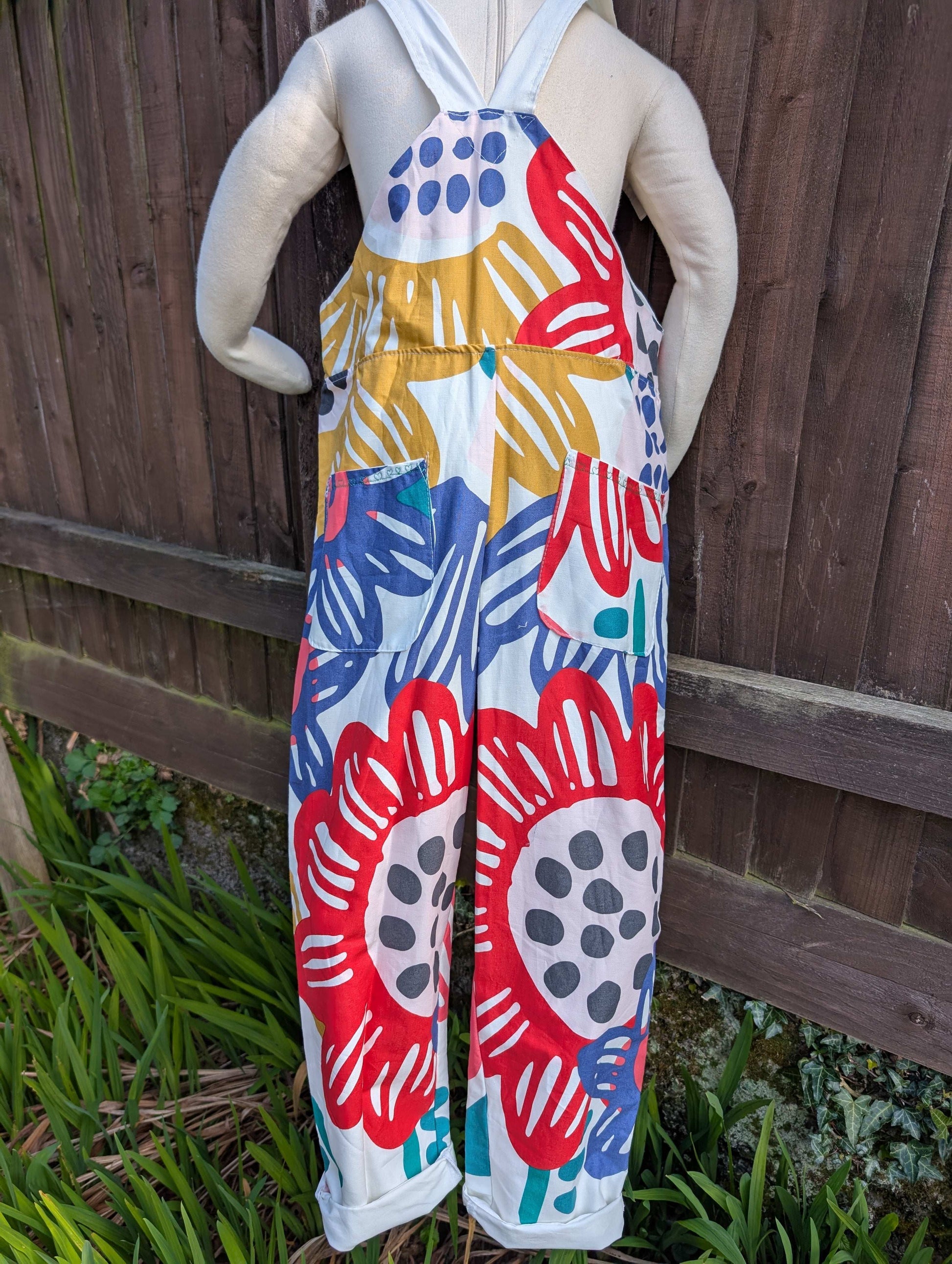 Dungarees child- romper-age 7-8yrs-playsuit-jumpsuit- floral kids clothes-sustainable kids outfit-pretty child clothes-summer child-holiday