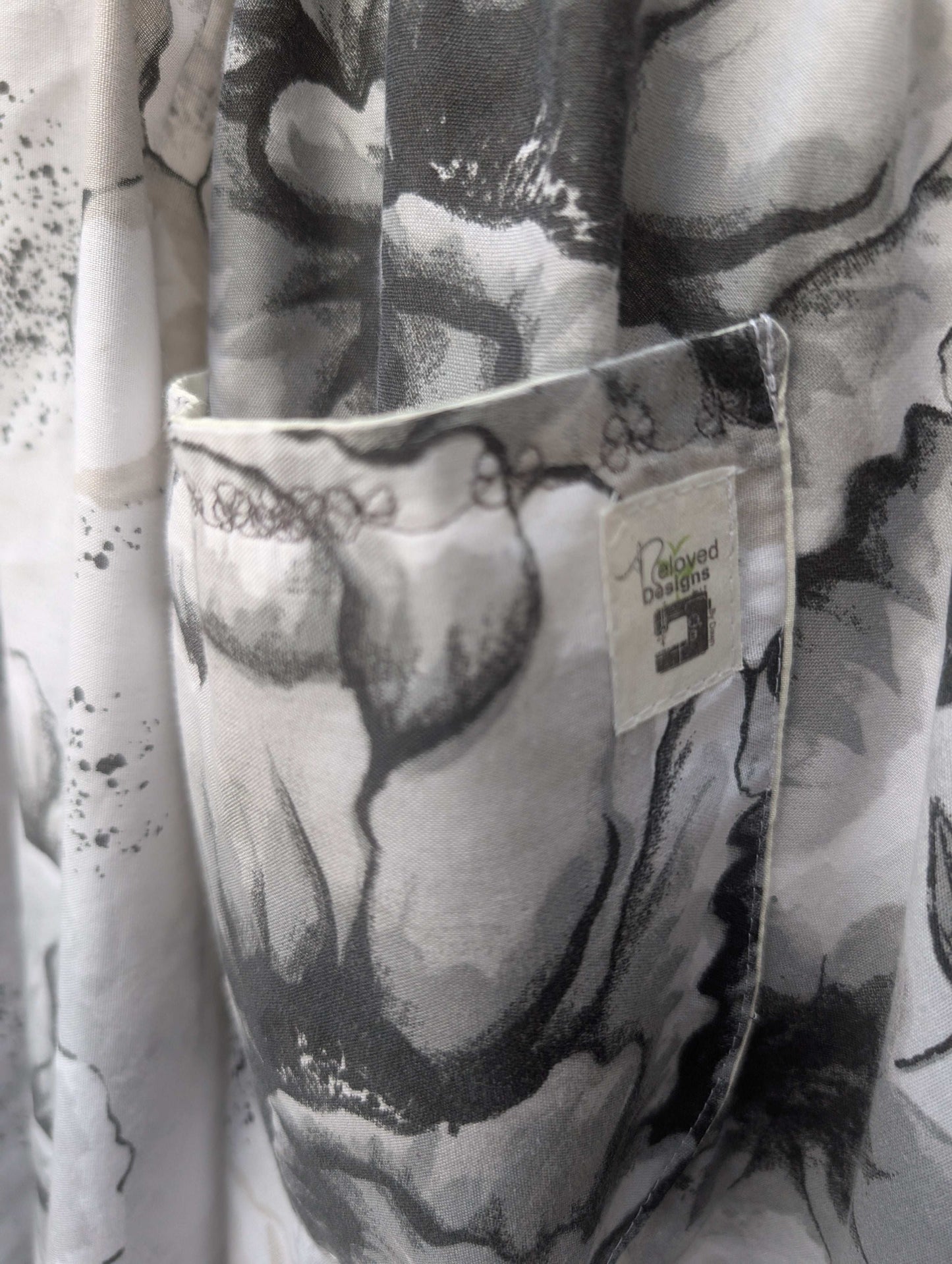 Skirt 14-waterfall hem skirt-circle skirt-black flower pattern-hippy skirt-full skirt with pockets-long skirt- flared, stretch waist