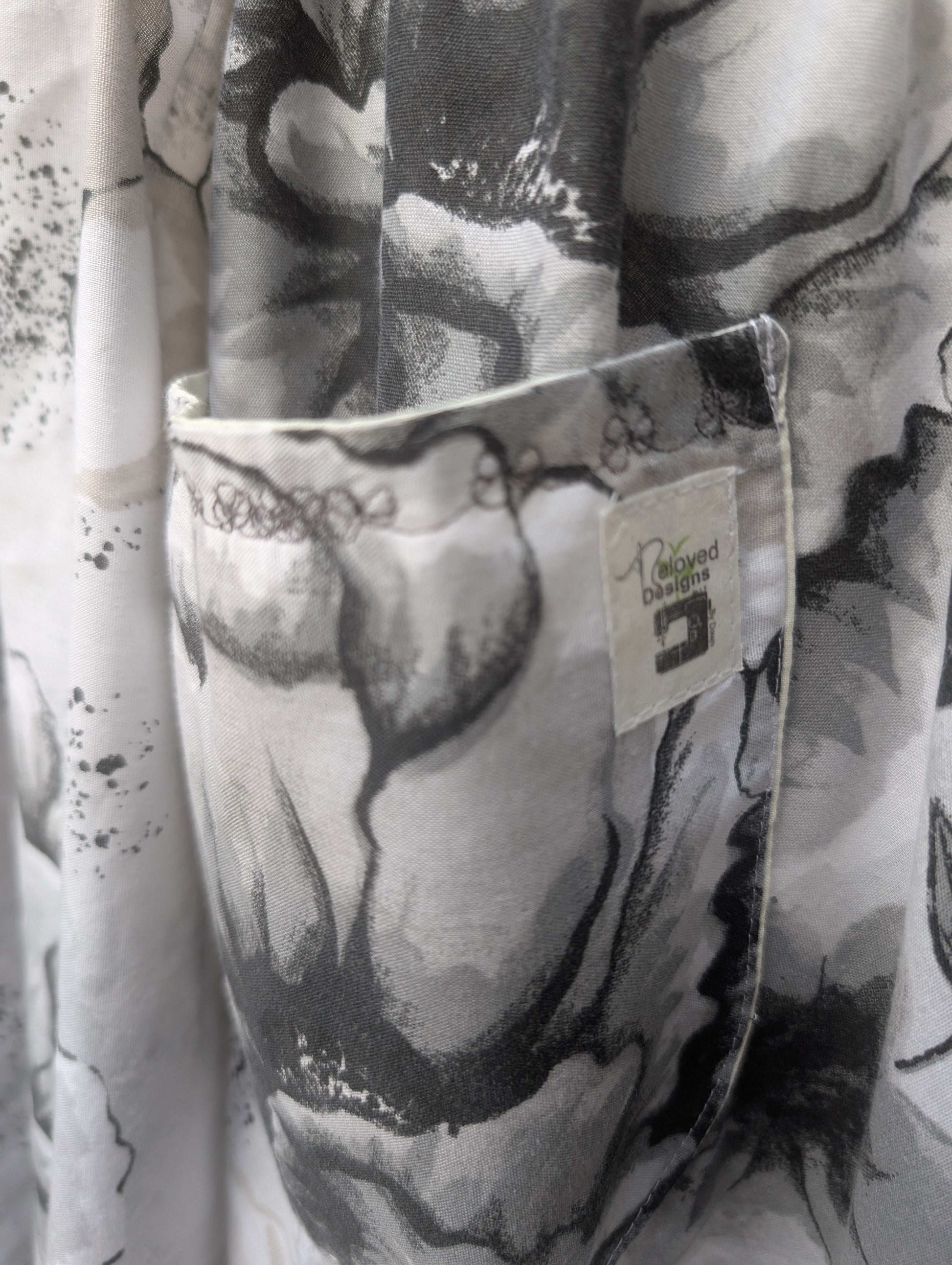 Skirt 14-waterfall hem skirt-circle skirt-black flower pattern-hippy skirt-full skirt with pockets-long skirt- flared, stretch waist