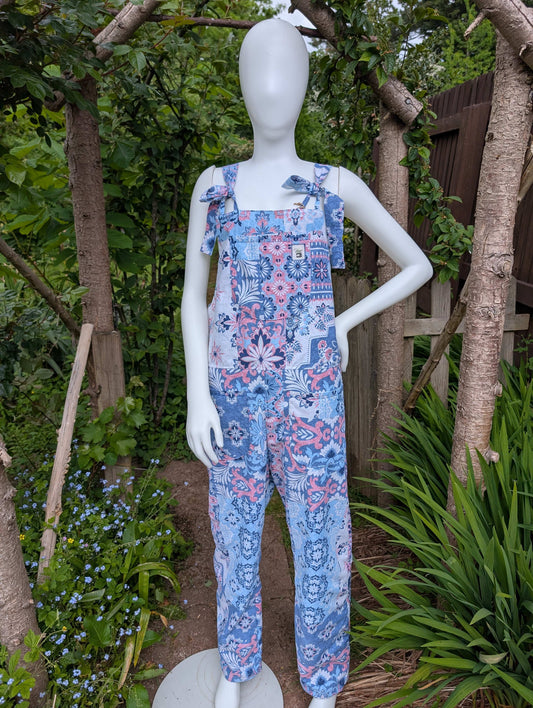 dungarees size 12-floral clothing-overalls-all in one-jumpsuit-cotton dungarees-reworked clothing