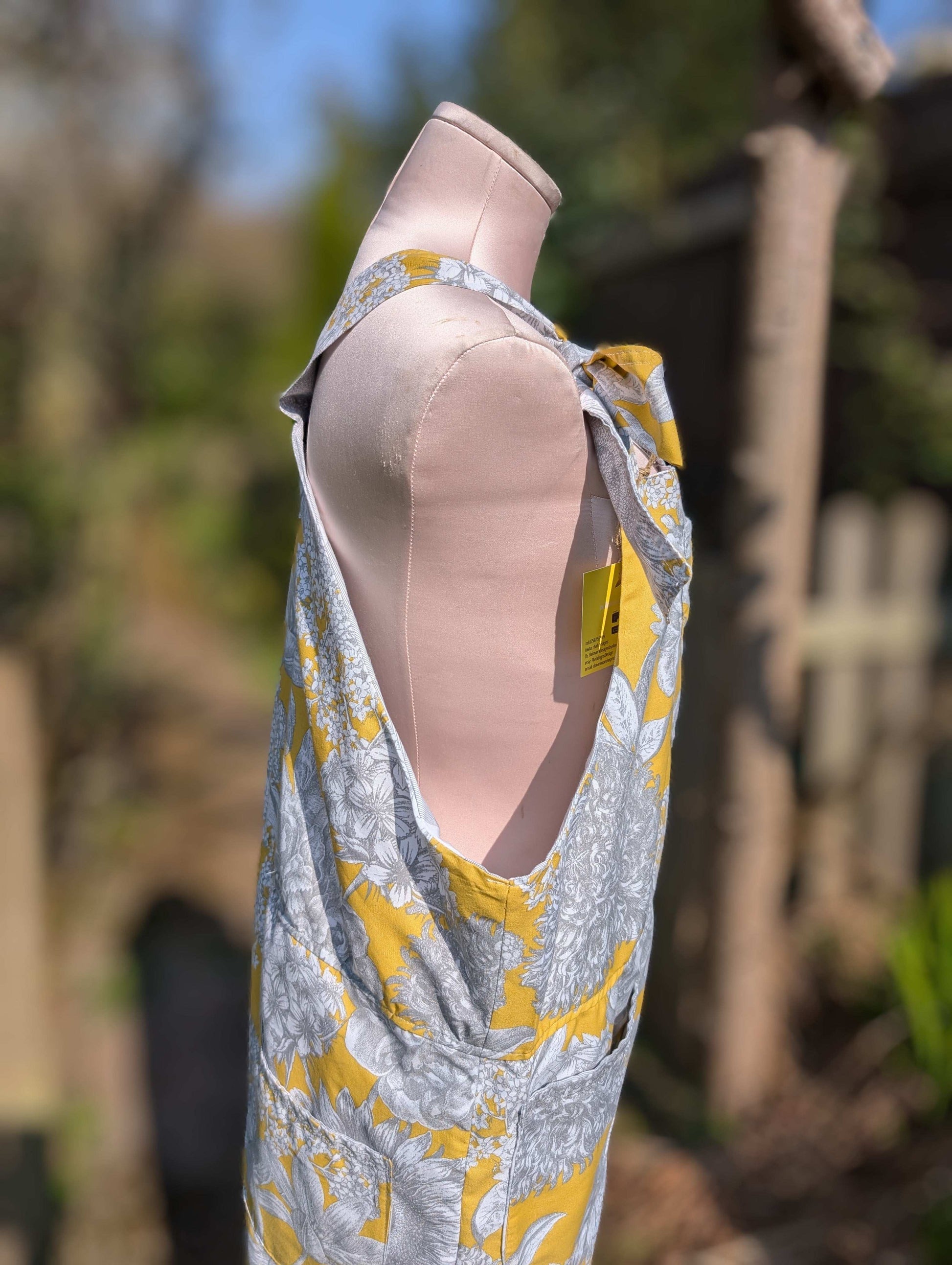 dungarees size 14 or L grey and yellow floral dungarees-baggy dungarees-sustainable fashion-ballon leg-reworked clothing-
