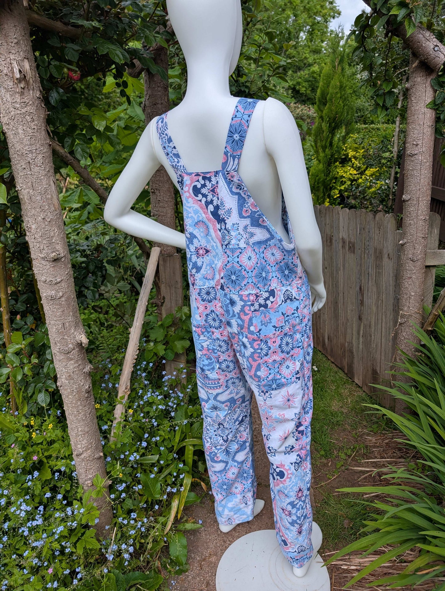 dungarees size 12-floral clothing-overalls-all in one-jumpsuit-cotton dungarees-reworked clothing