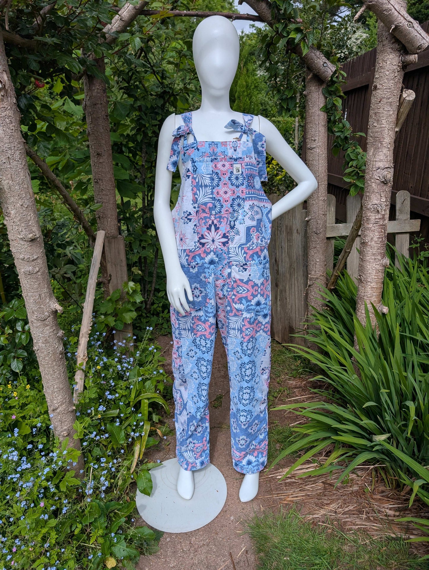 dungarees size 12-floral clothing-overalls-all in one-jumpsuit-cotton dungarees-reworked clothing