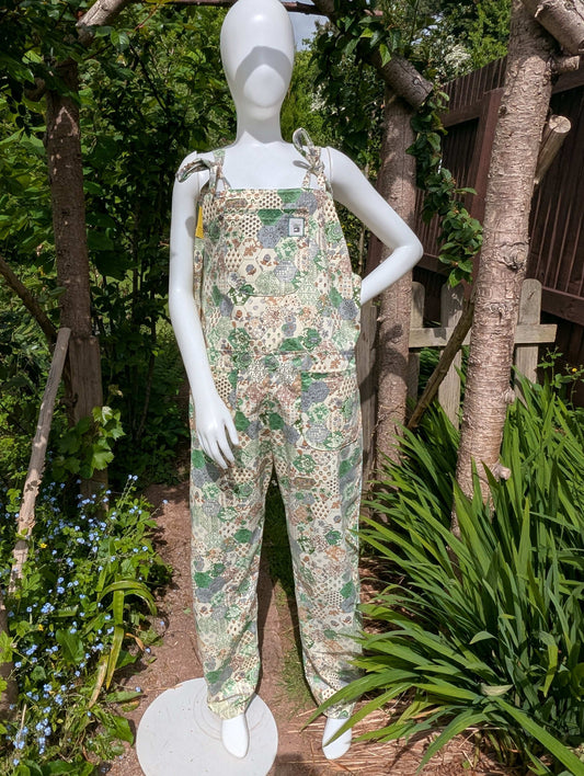 dungarees size 14-floral clothing-overalls-all in one-jumpsuit-cotton dungarees-reworked clothing