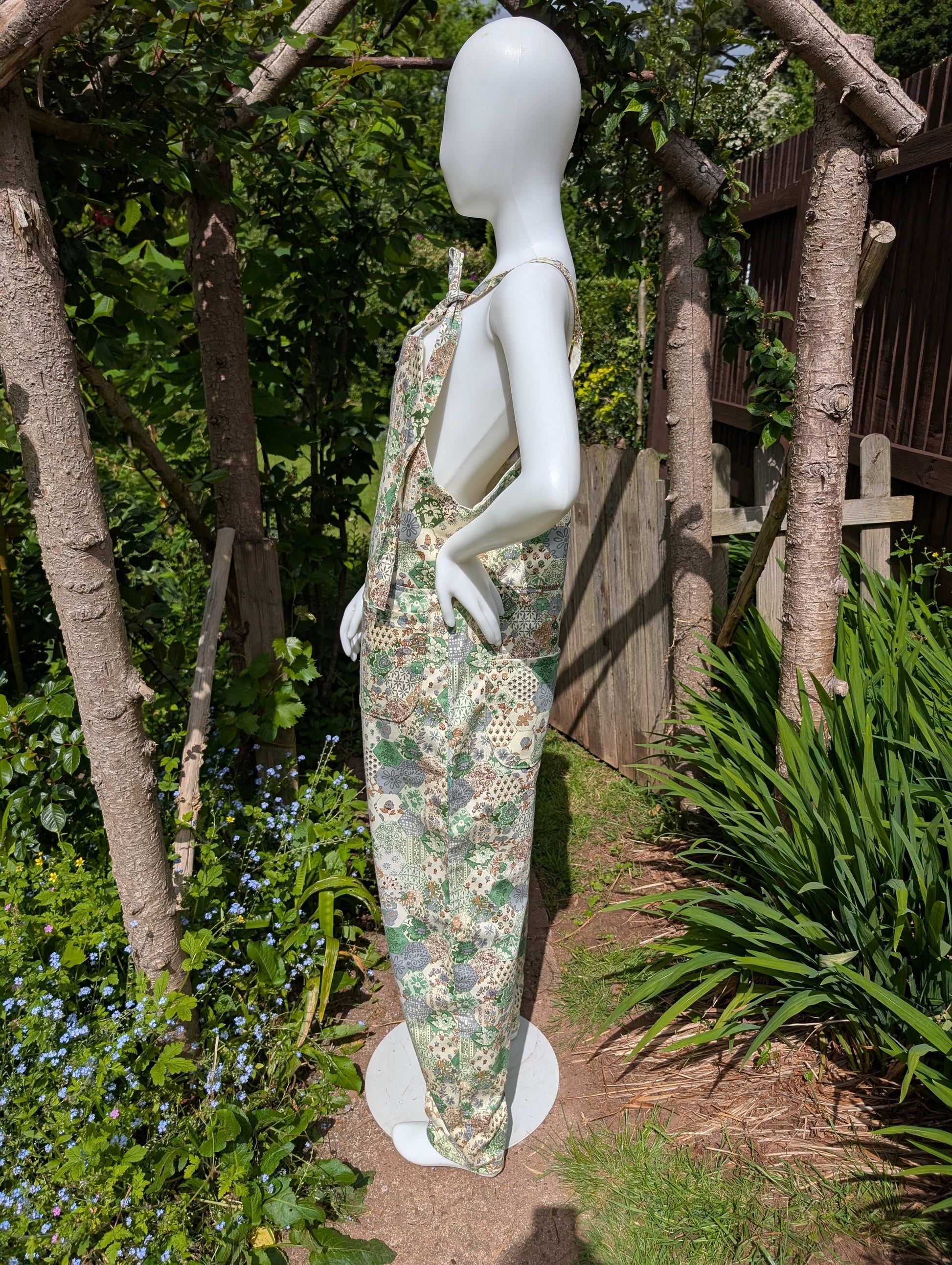 dungarees size 14-floral clothing-overalls-all in one-jumpsuit-cotton dungarees-reworked clothing