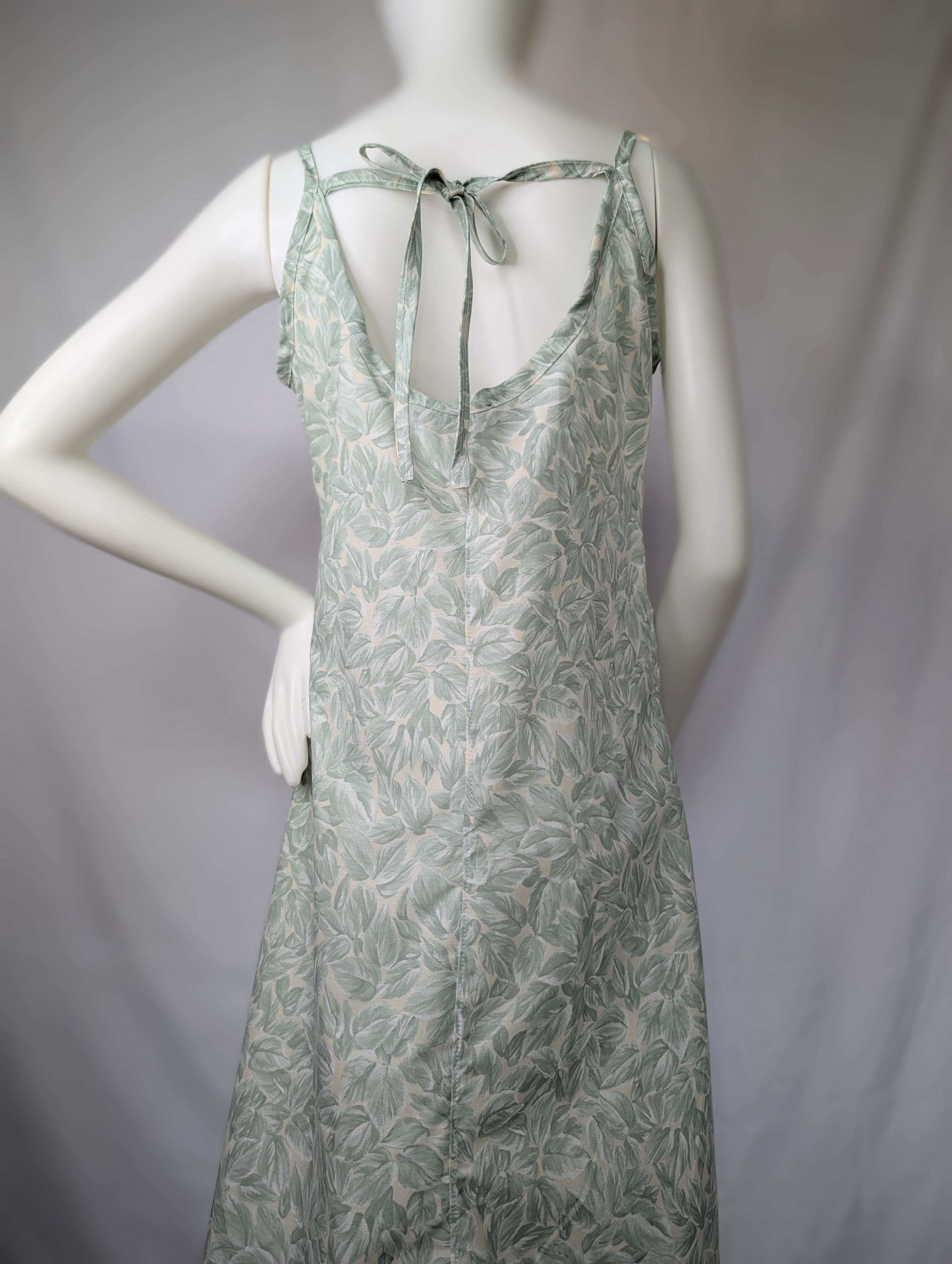 Strappy dress size 12, pretty dress, ladies clothing, plants dress, mid length dress, sleeveless dress, summer dress,reworked dress