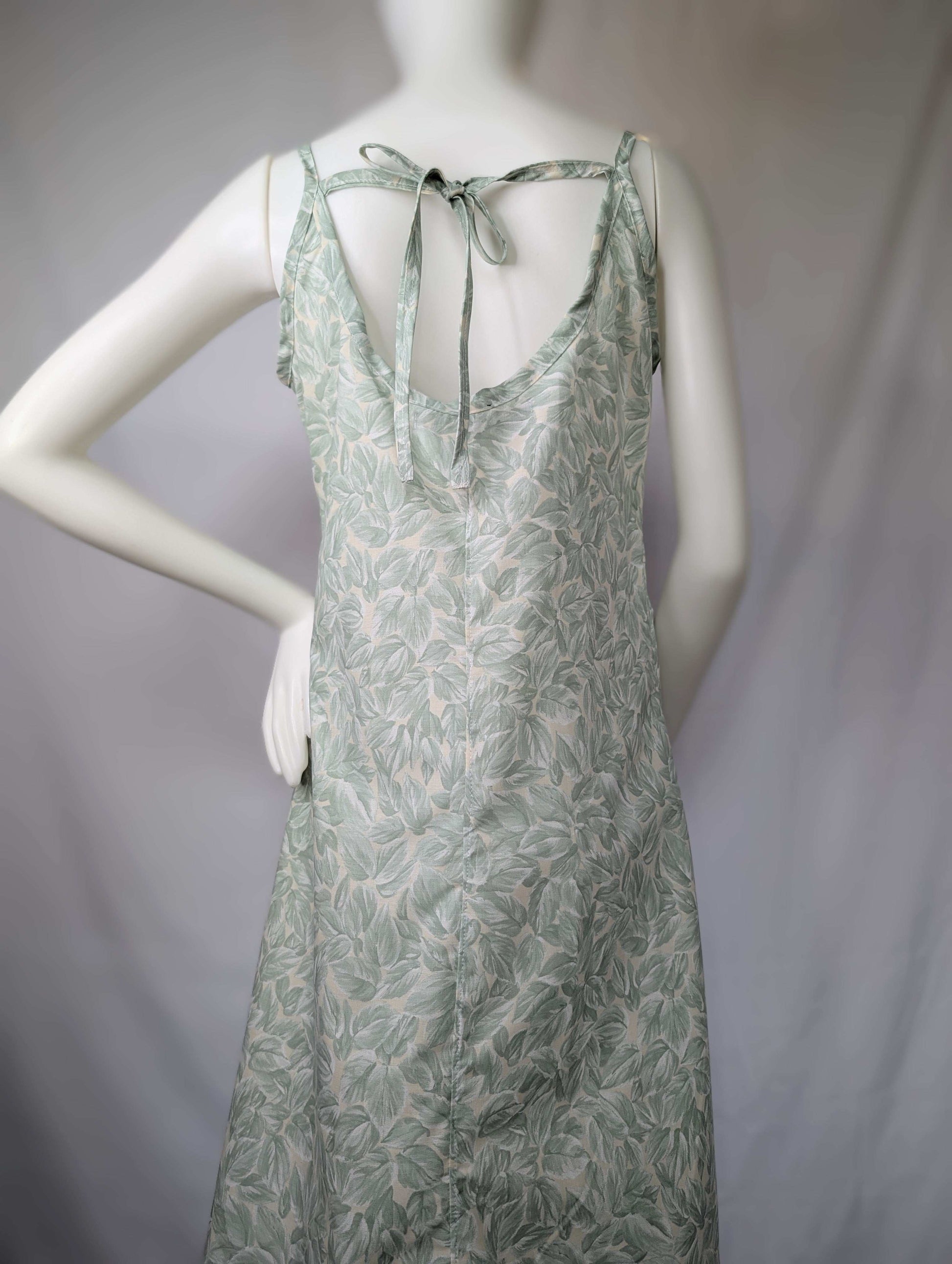 Strappy dress size 12, pretty dress, ladies clothing, plants dress, mid length dress, sleeveless dress, summer dress,reworked dress