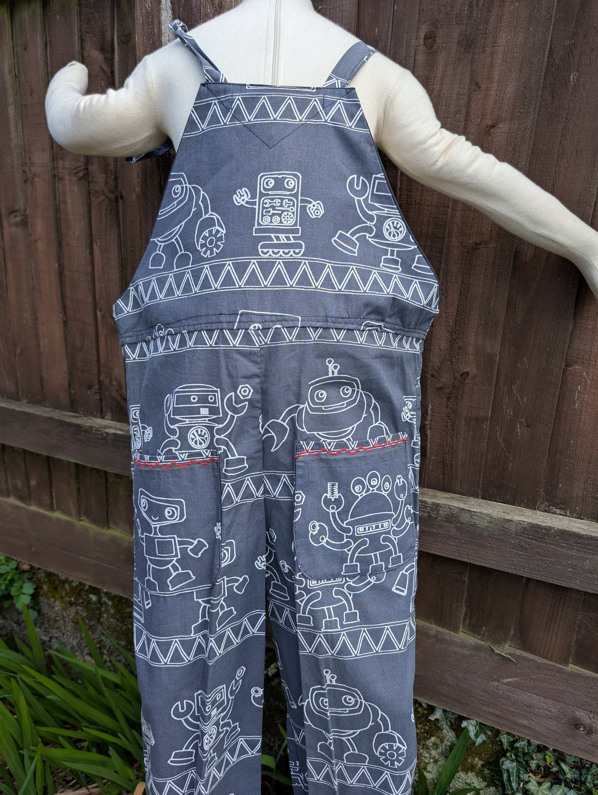 Dungarees child- romper-age 9-10yrs-playsuit-jumpsuit- boys- kids clothes-sustainable kids outfit-robot-summer child-holiday outfit