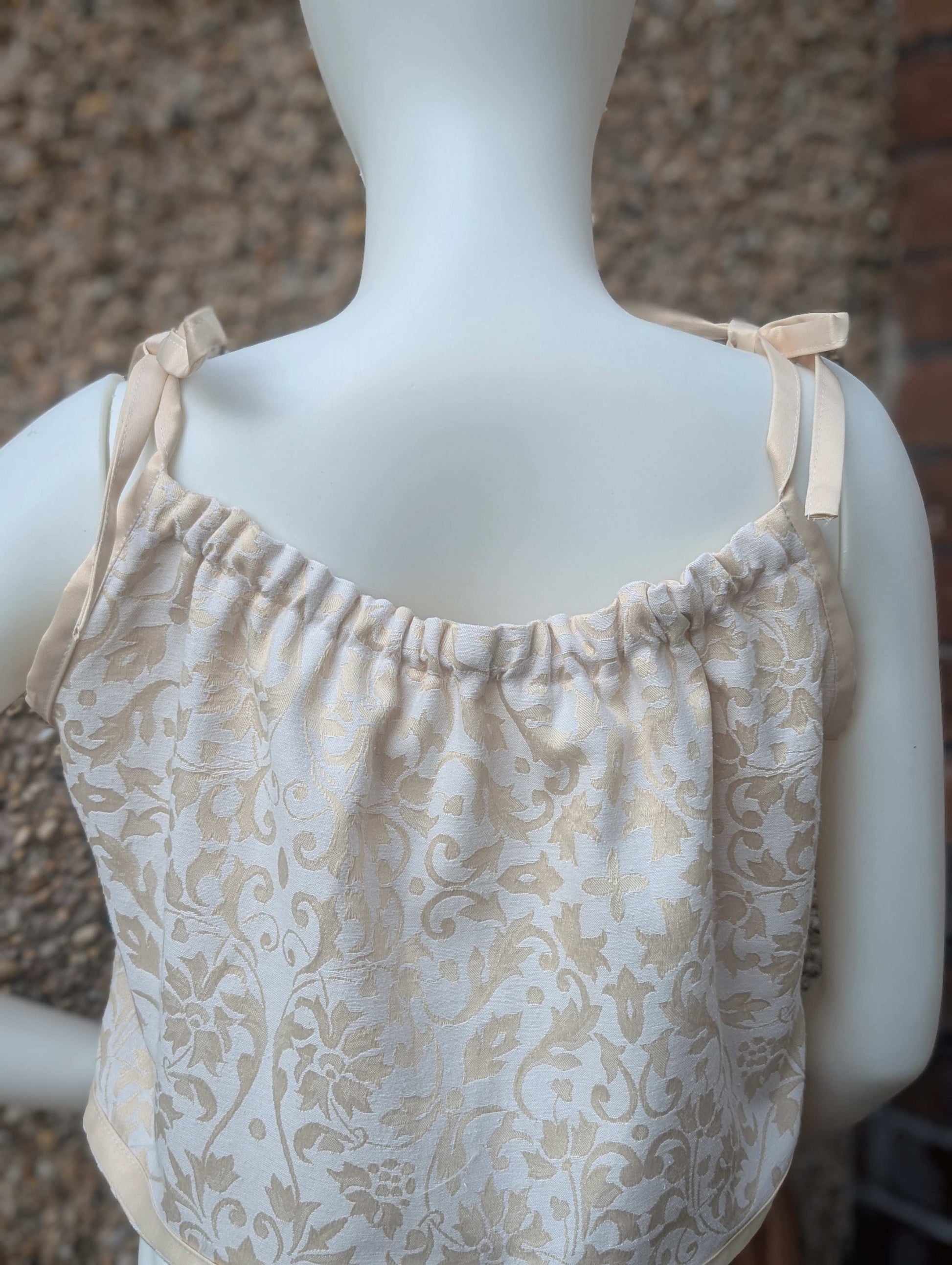 cropped top, strappy top, vest, blouse size 12, whimsical top, hippy top, cami top, reworked top, ribbon straps top, summer vest