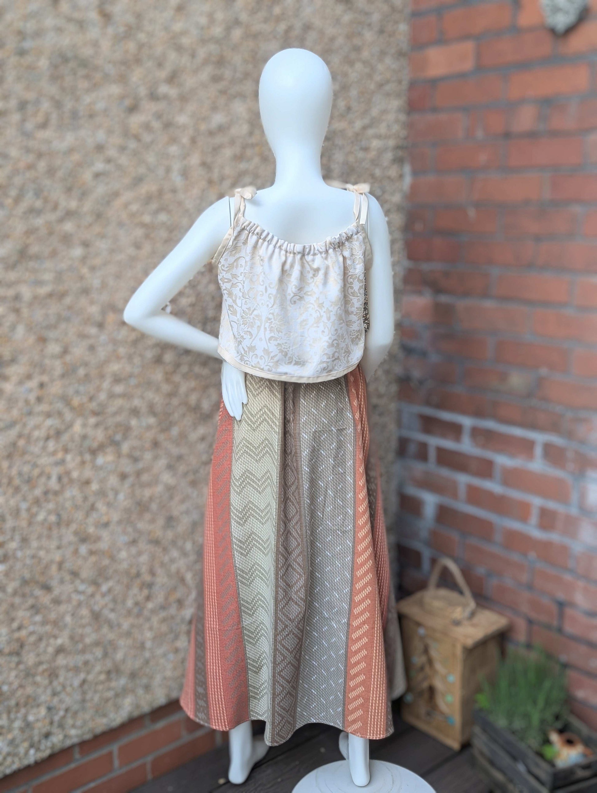 cropped top, strappy top, vest, blouse size 12, whimsical top, hippy top, cami top, reworked top, ribbon straps top, summer vest