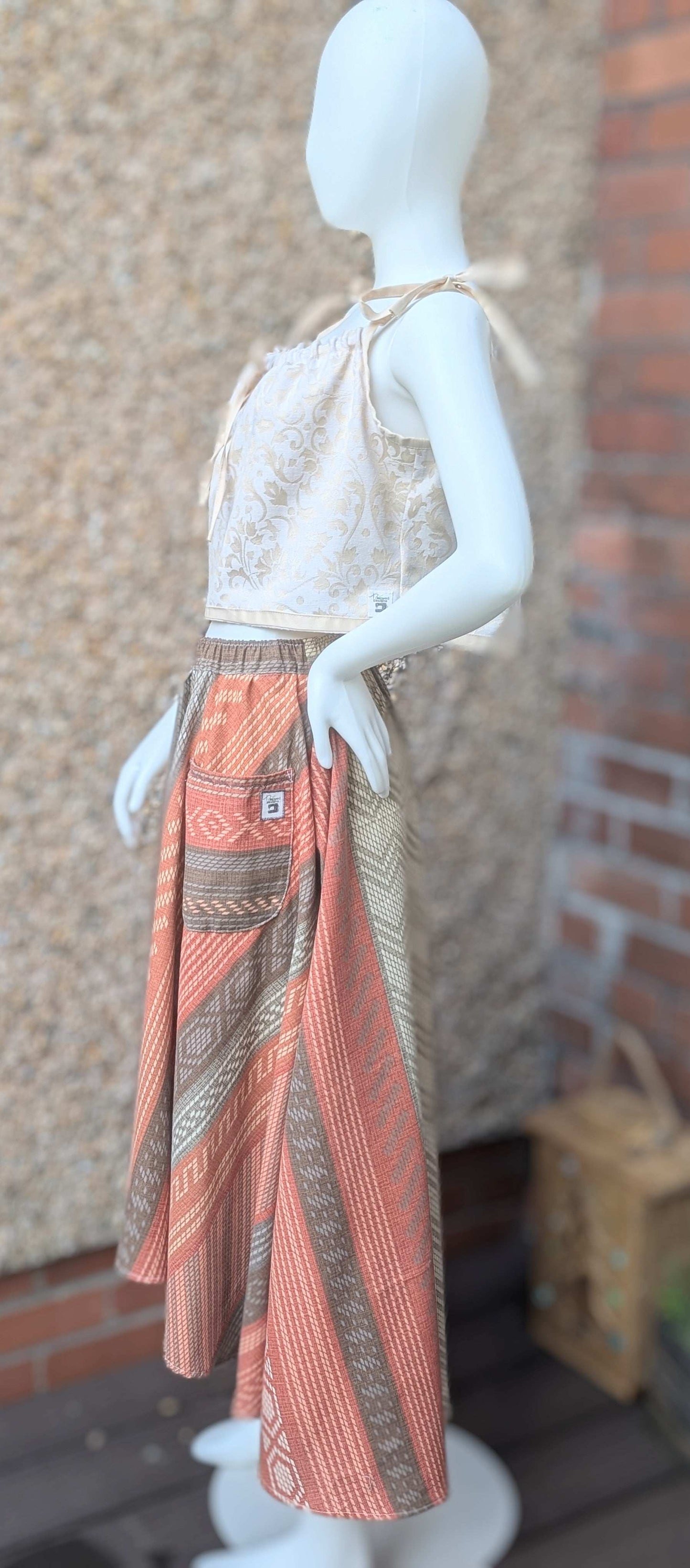 Skirt 16-waterfall hem skirt-circle skirt-stripe pattern-hippy skirt-full skirt with pockets-long skirt- flared, stretch waist