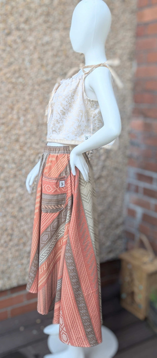 Skirt 16-waterfall hem skirt-circle skirt-stripe pattern-hippy skirt-full skirt with pockets-long skirt- flared, stretch waist