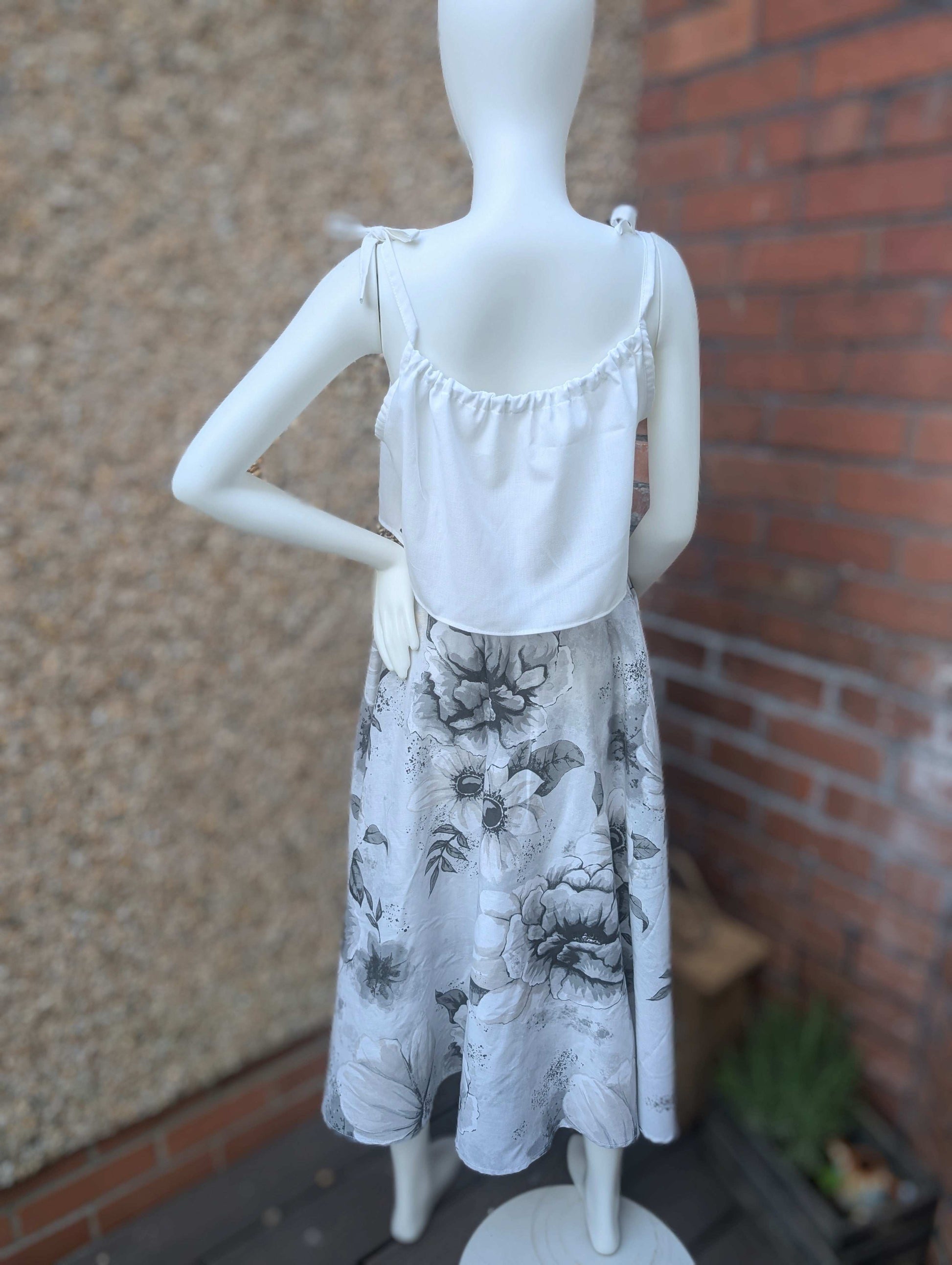 Skirt 14-waterfall hem skirt-circle skirt-black flower pattern-hippy skirt-full skirt with pockets-long skirt- flared, stretch waist