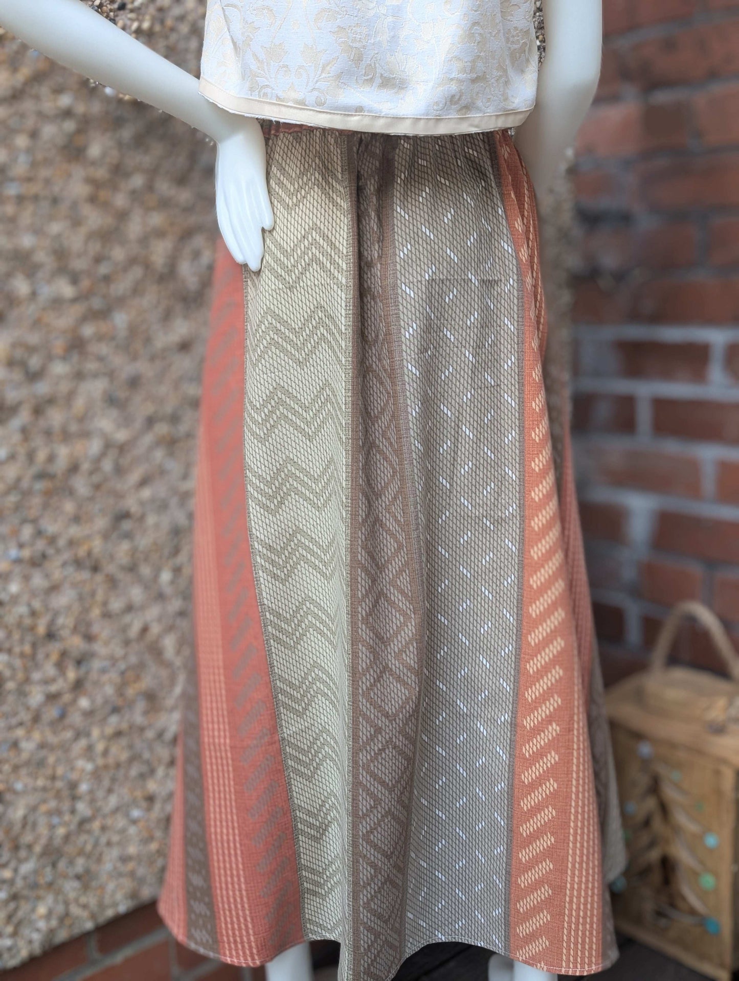 Skirt 16-waterfall hem skirt-circle skirt-stripe pattern-hippy skirt-full skirt with pockets-long skirt- flared, stretch waist