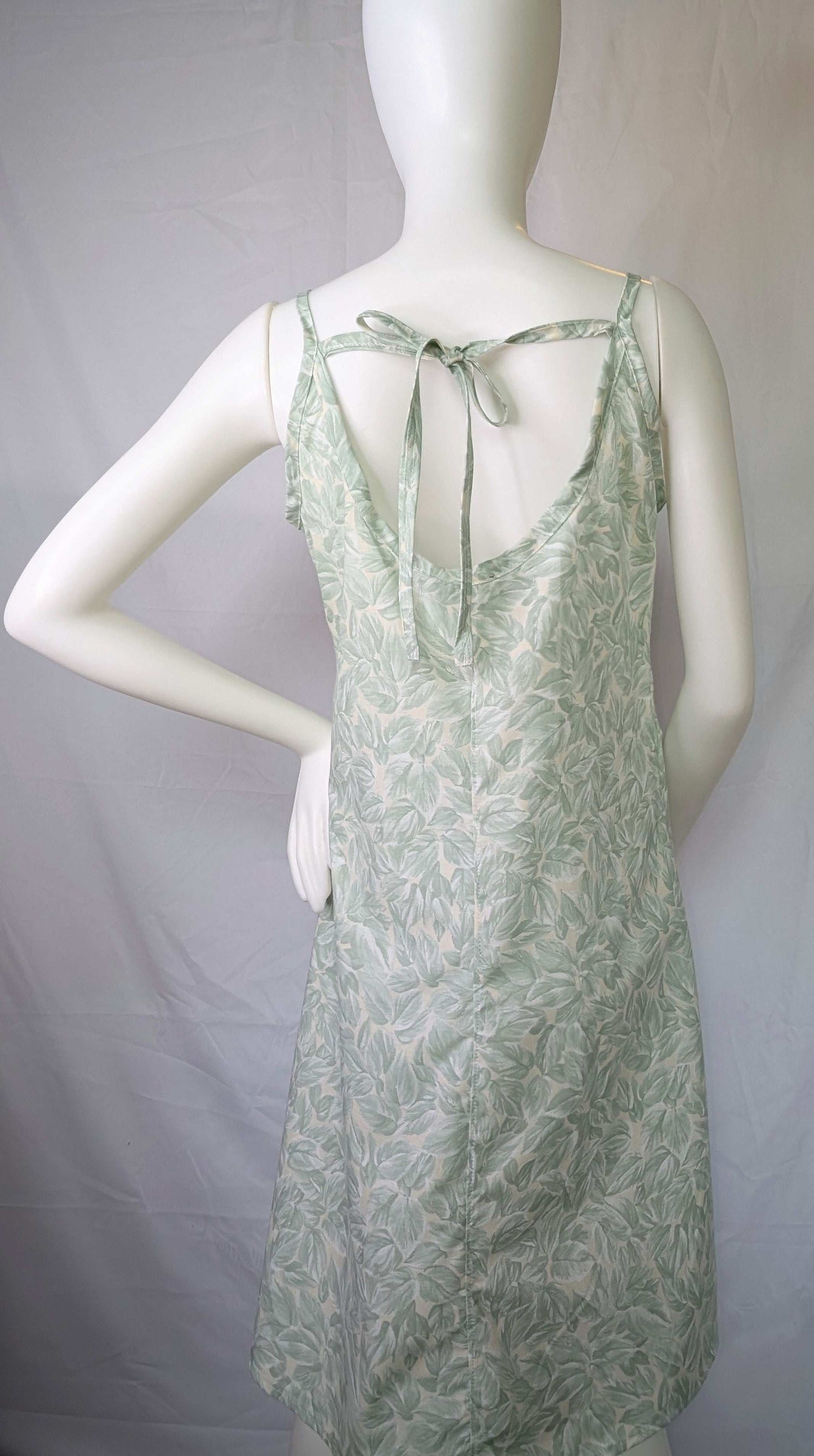 Strappy dress size 12, pretty dress, ladies clothing, plants dress, mid length dress, sleeveless dress, summer dress,reworked dress