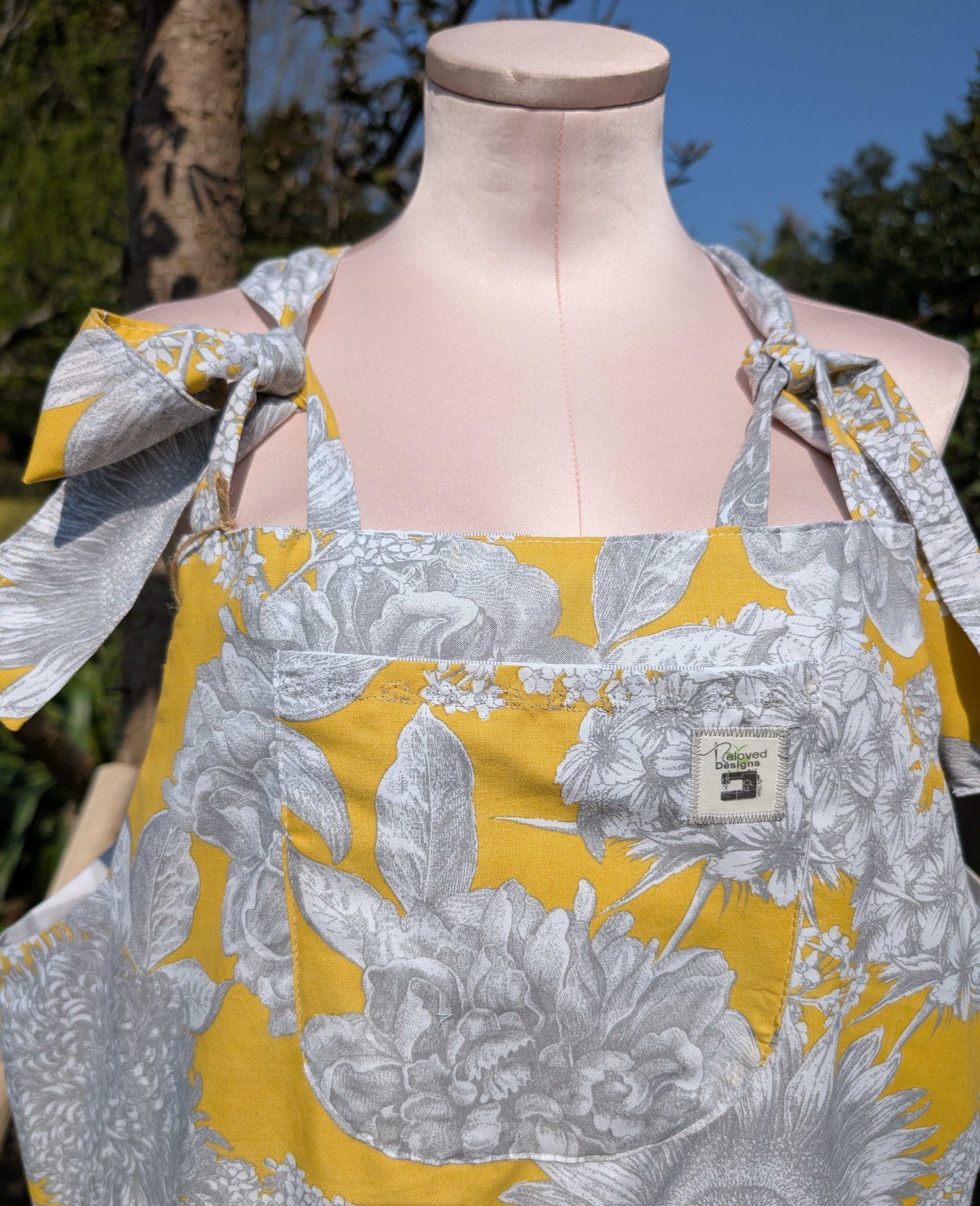 dungarees size 14 or L grey and yellow floral dungarees-baggy dungarees-sustainable fashion-ballon leg-reworked clothing-
