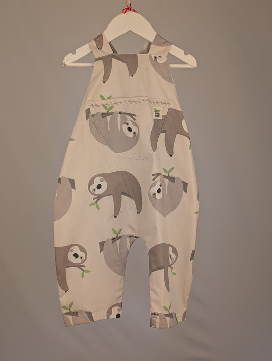 Sloth Dungarees, romper,(2-3y)  sustainable children's gift.