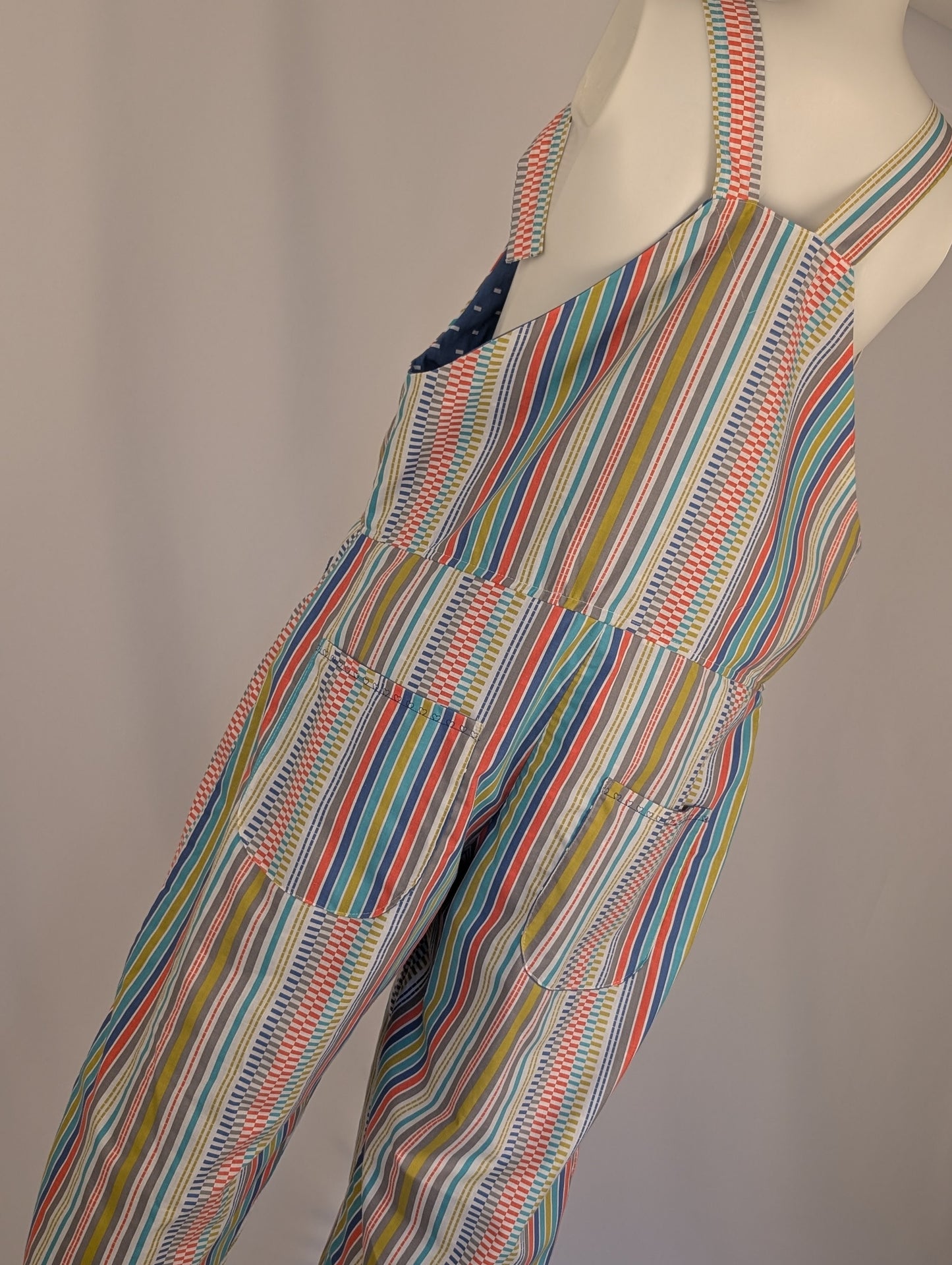 dungarees size 10 multi coloured stripe Dungarees, bright overalls.