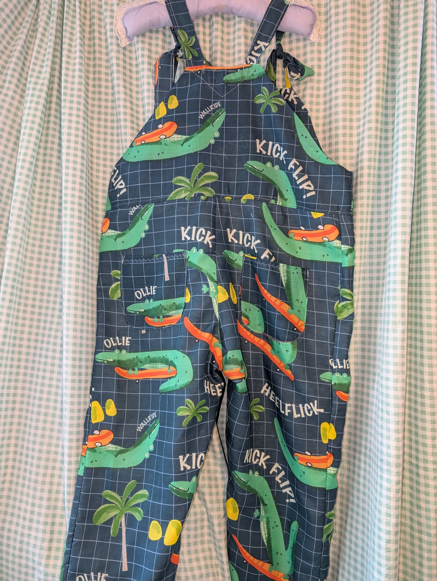 Upcycled crocodile Dungarees: Size 16-18/XL Baggy Fit Overalls