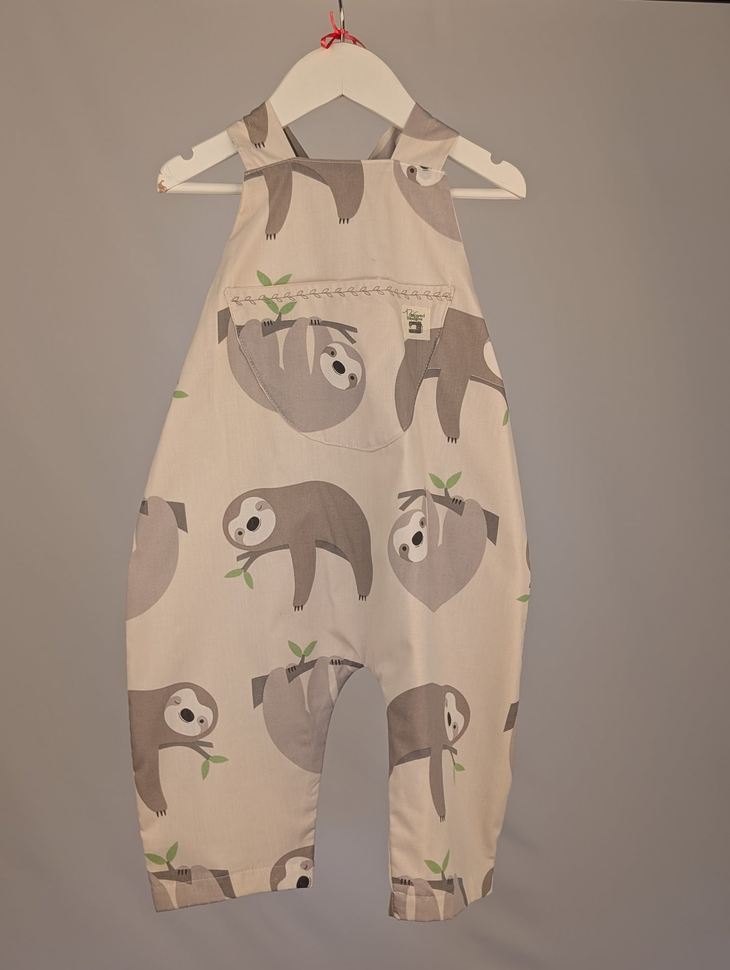 Sloth Dungarees, romper,(2-3y)  sustainable children's gift.