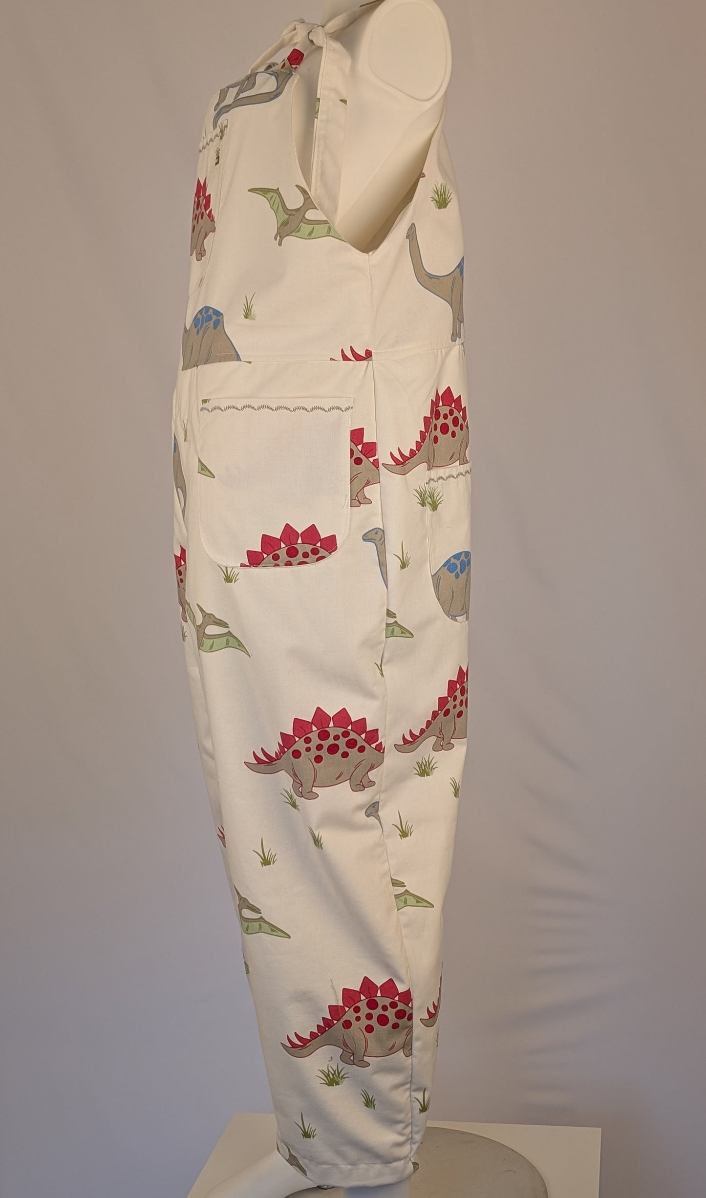 Upcycled Dinosaur Dungarees: Size 16-18/XL Baggy Fit Overalls