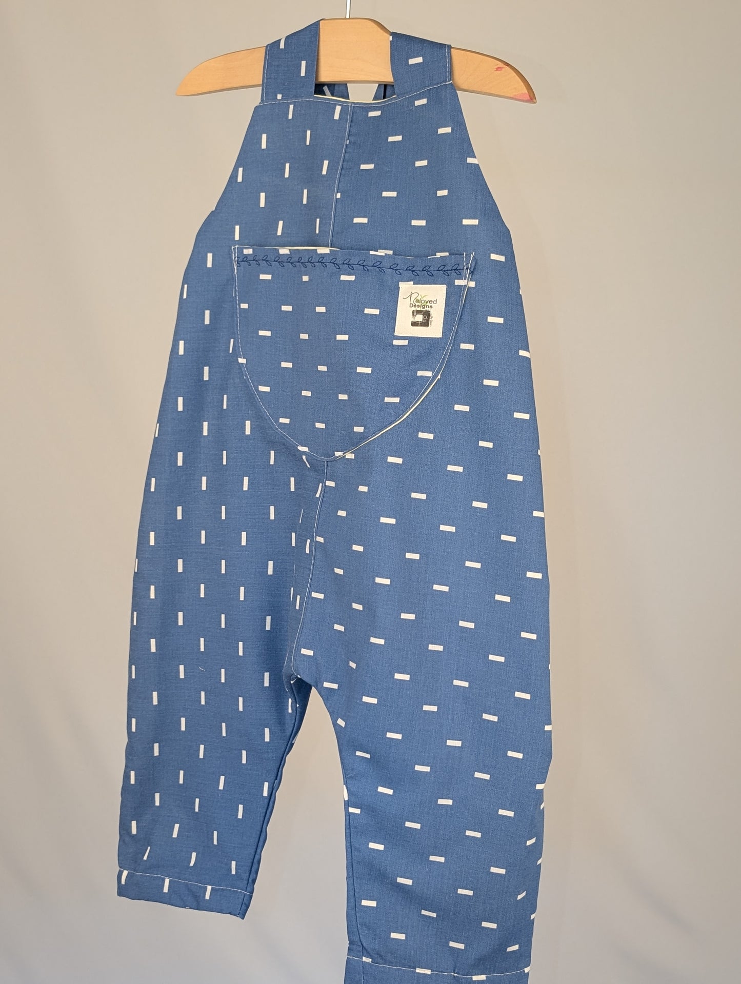 Fleck Blue Dungarees, romper,(12-18m)  sustainable children's gift.