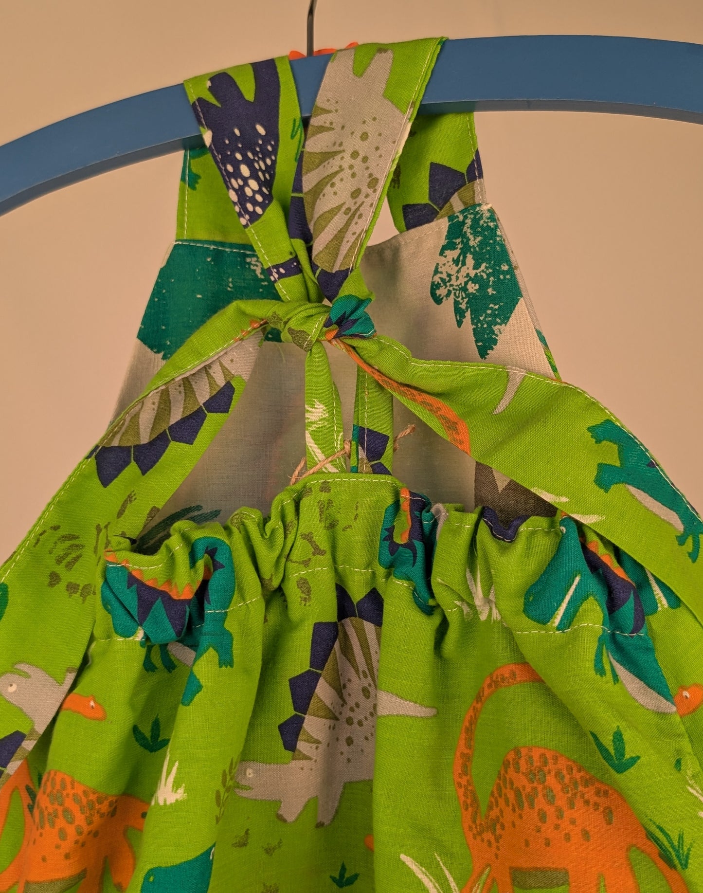 Dinosaur Baby Dungarees Romper: Upcycled Sustainable Baby Clothing (9-12m)