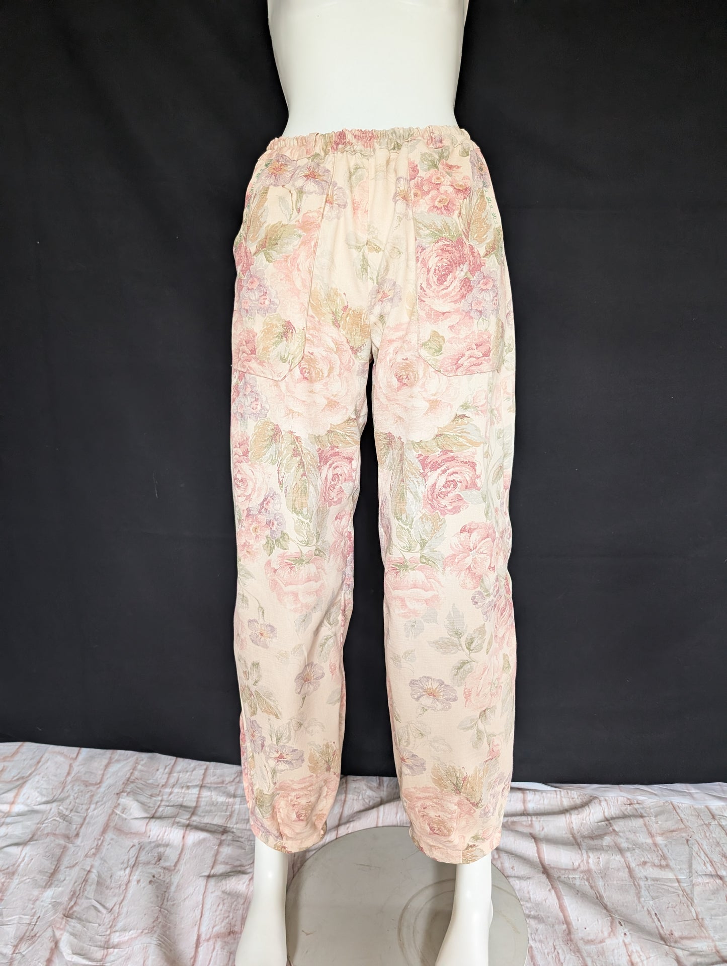 Vintage Vibe: Upcycled - Roses Pattern Trousers, Size 12 - Eco-Friendly Fashion