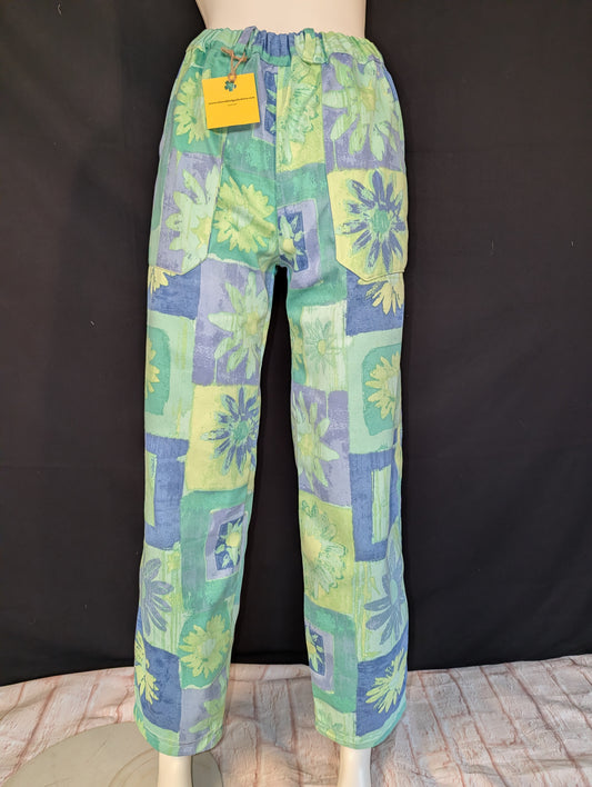Retro Vibe: Upcycled 90s pattern Trousers, Size 12 - Eco-Friendly Fashion