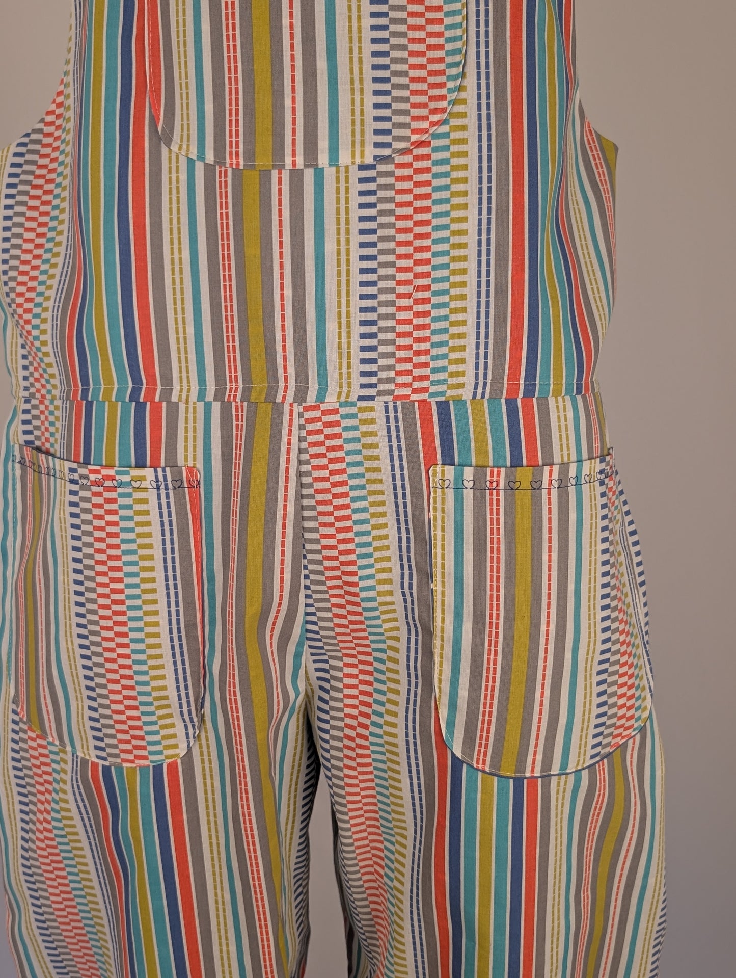 dungarees size 10 multi coloured stripe Dungarees, bright overalls.