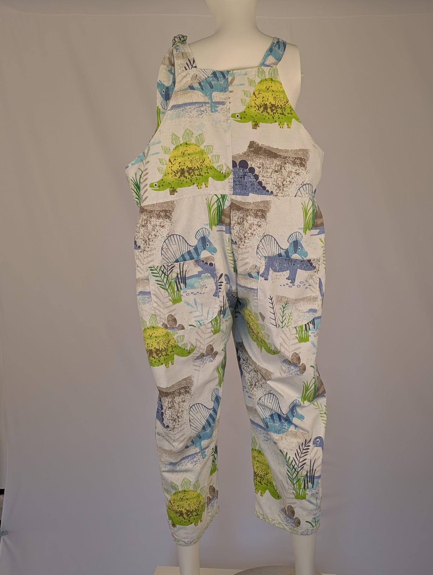 Upcycled Dinosaur Dungarees: Size 16-18/XL Baggy Fit Overalls