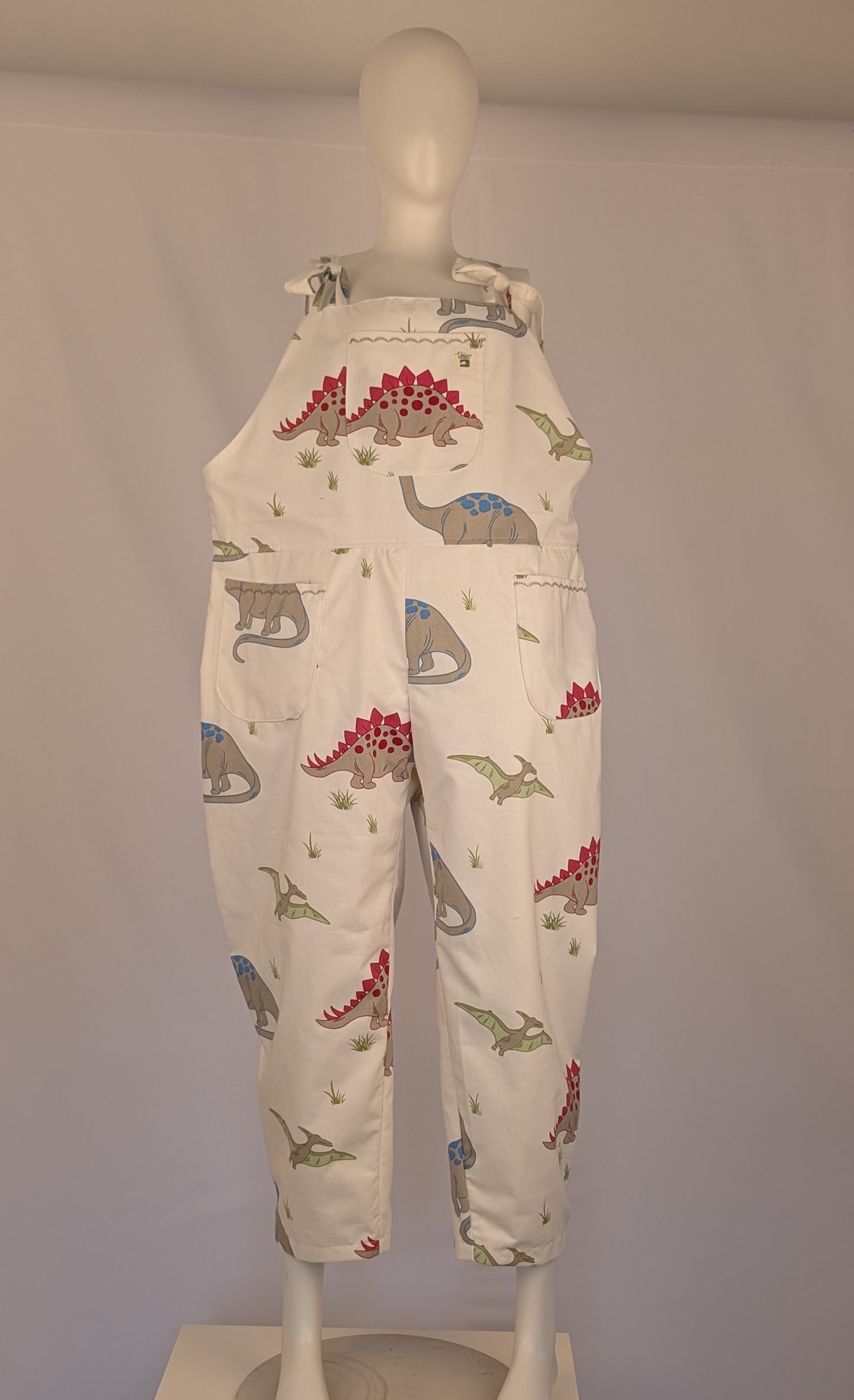 Upcycled Dinosaur Dungarees: Size 16-18/XL Baggy Fit Overalls