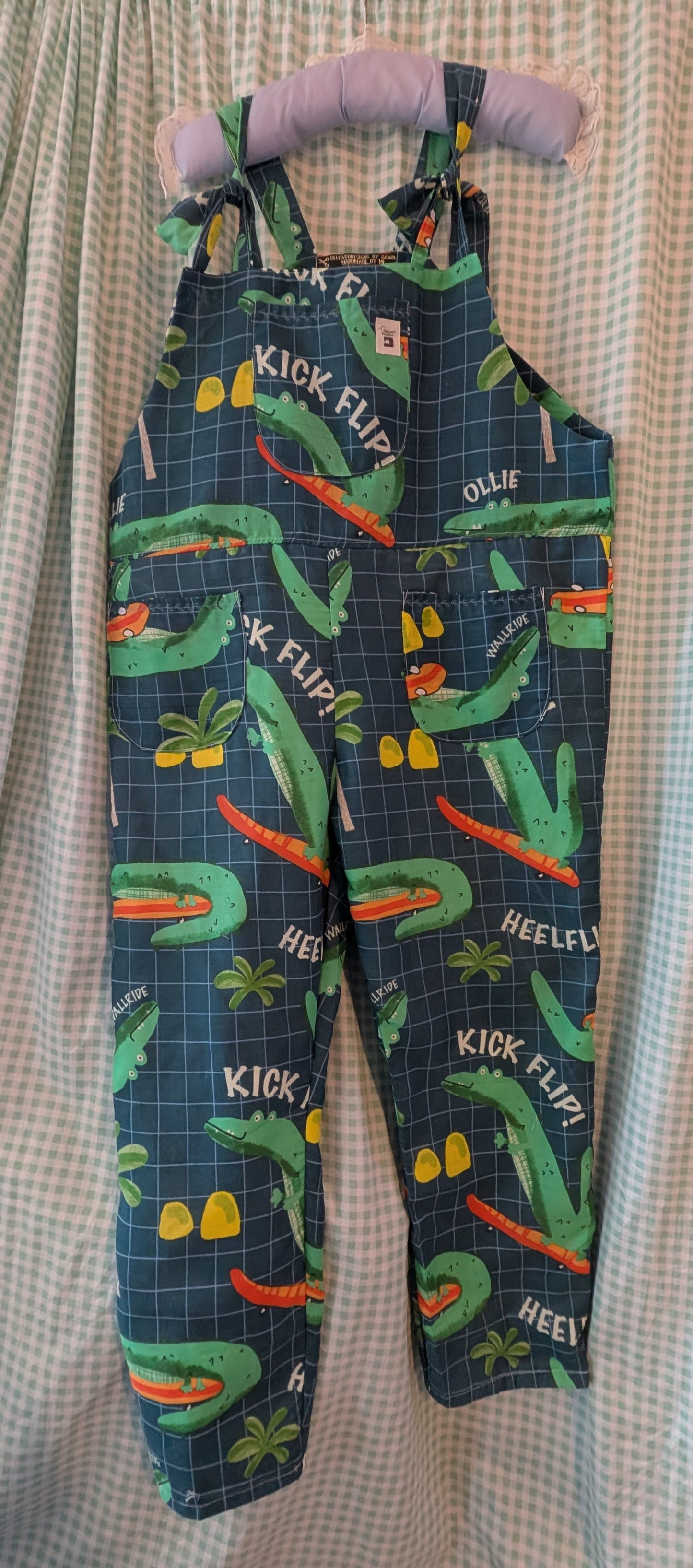 Upcycled crocodile Dungarees: Size 16-18/XL Baggy Fit Overalls