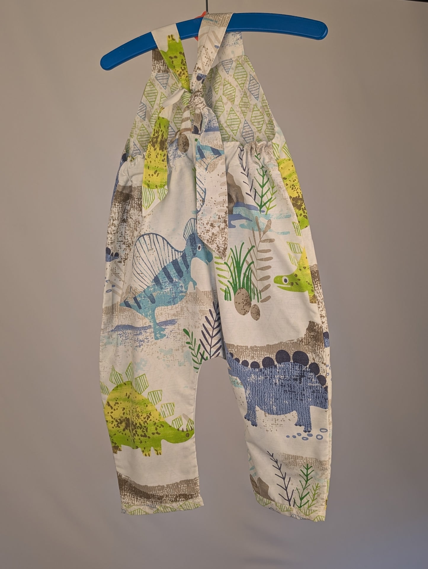 Dinosaur Dungarees, romper,(12-18m)  sustainable children's gift.