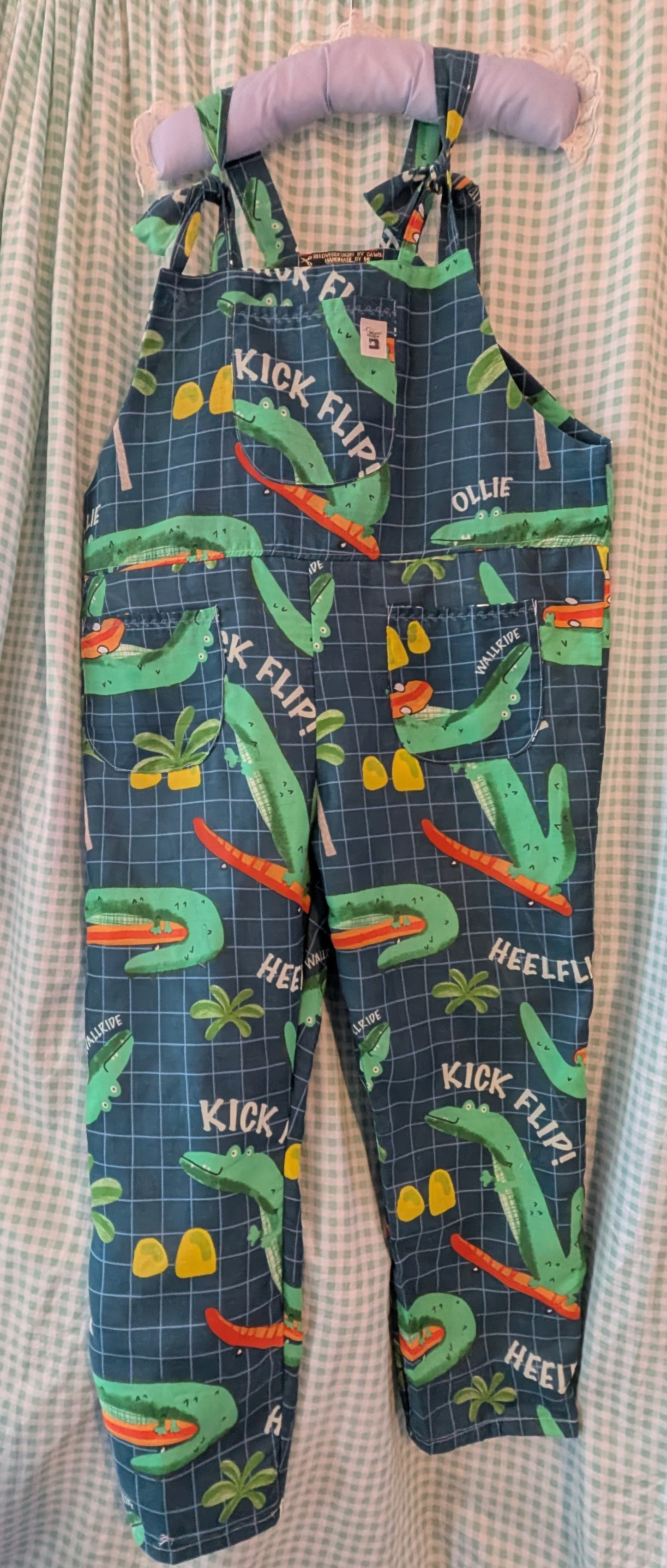 Upcycled crocodile Dungarees: Size 16-18/XL Baggy Fit Overalls