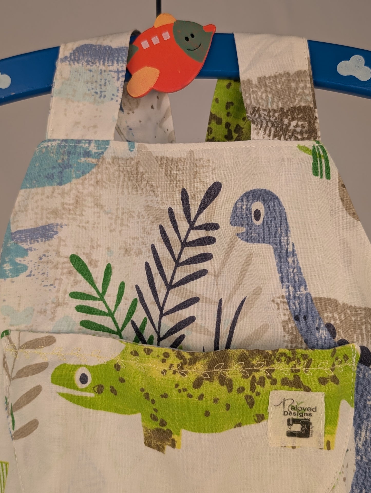 Dinosaur Dungarees, romper,(12-18m)  sustainable children's gift.