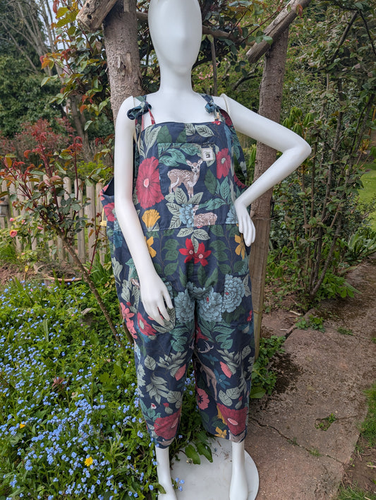 dungarees size 22-forest pattern dungarees-woodland animals-plus size dungarees-cropped leg