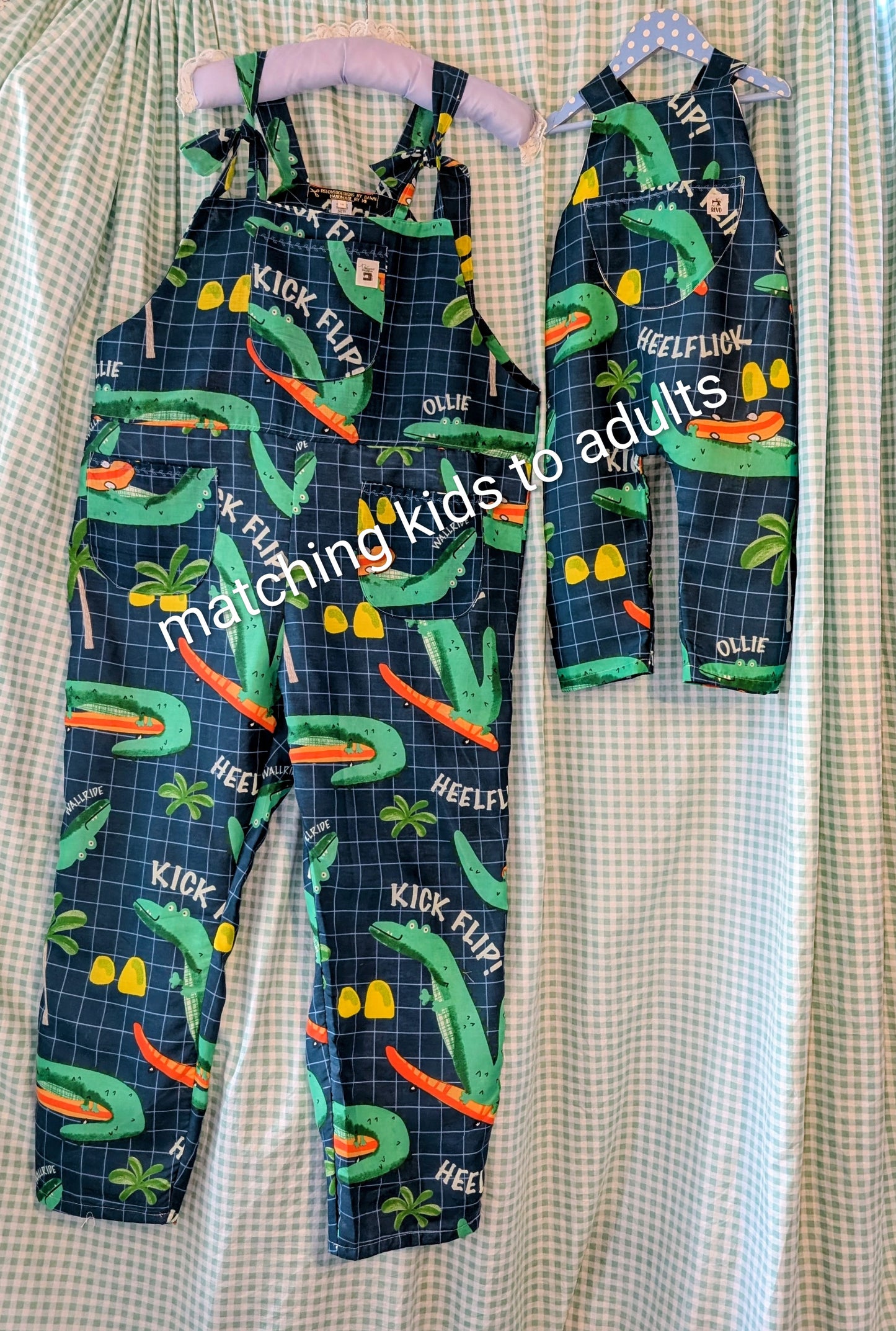 Upcycled crocodile Dungarees: Size 16-18/XL Baggy Fit Overalls