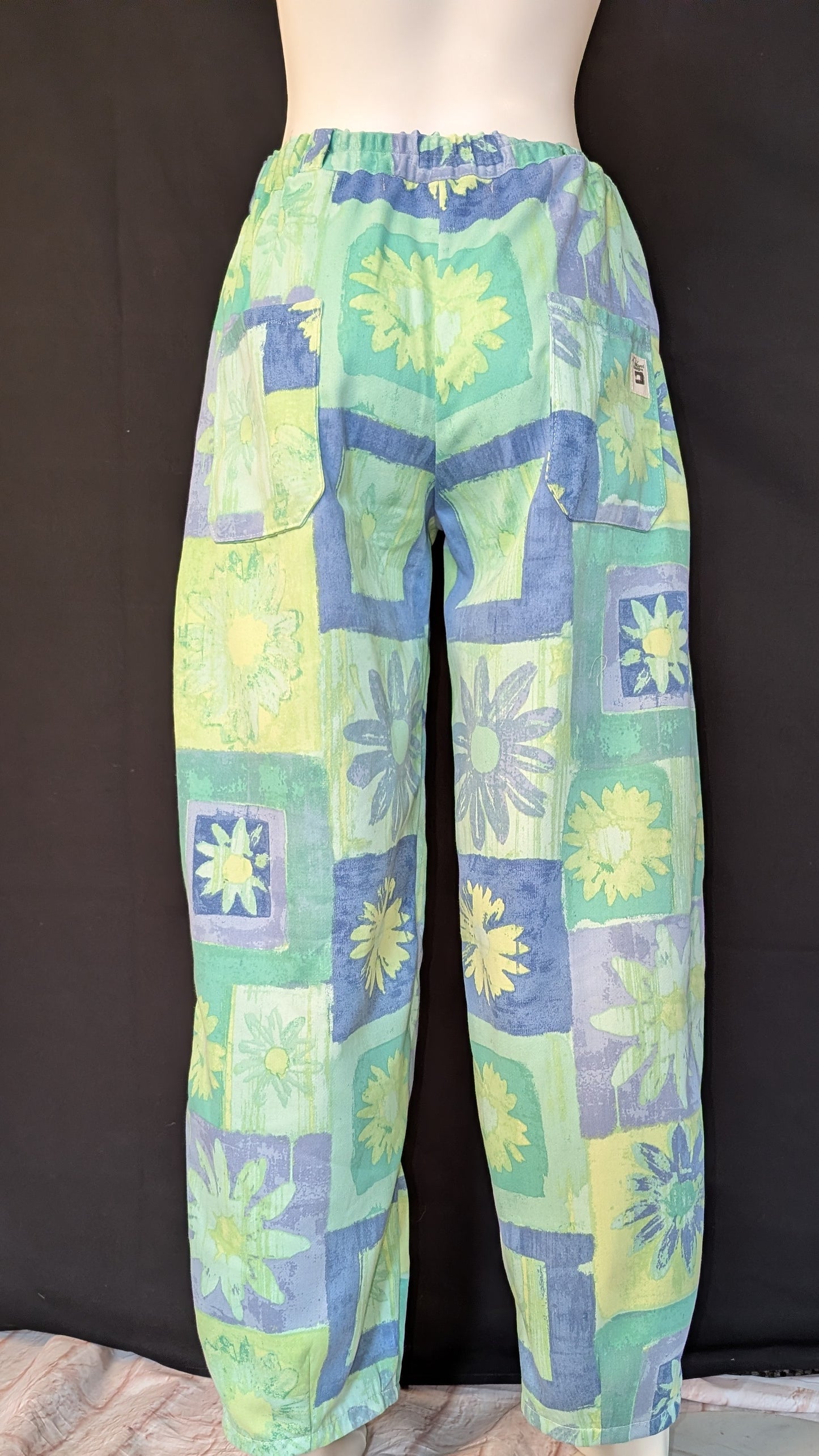 Retro Vibe: Upcycled 90s pattern Trousers, Size 12 - Eco-Friendly Fashion