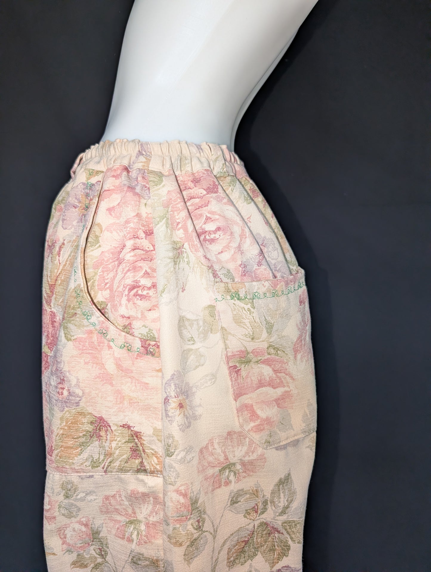Vintage Vibe: Upcycled - Roses Pattern Trousers, Size 12 - Eco-Friendly Fashion
