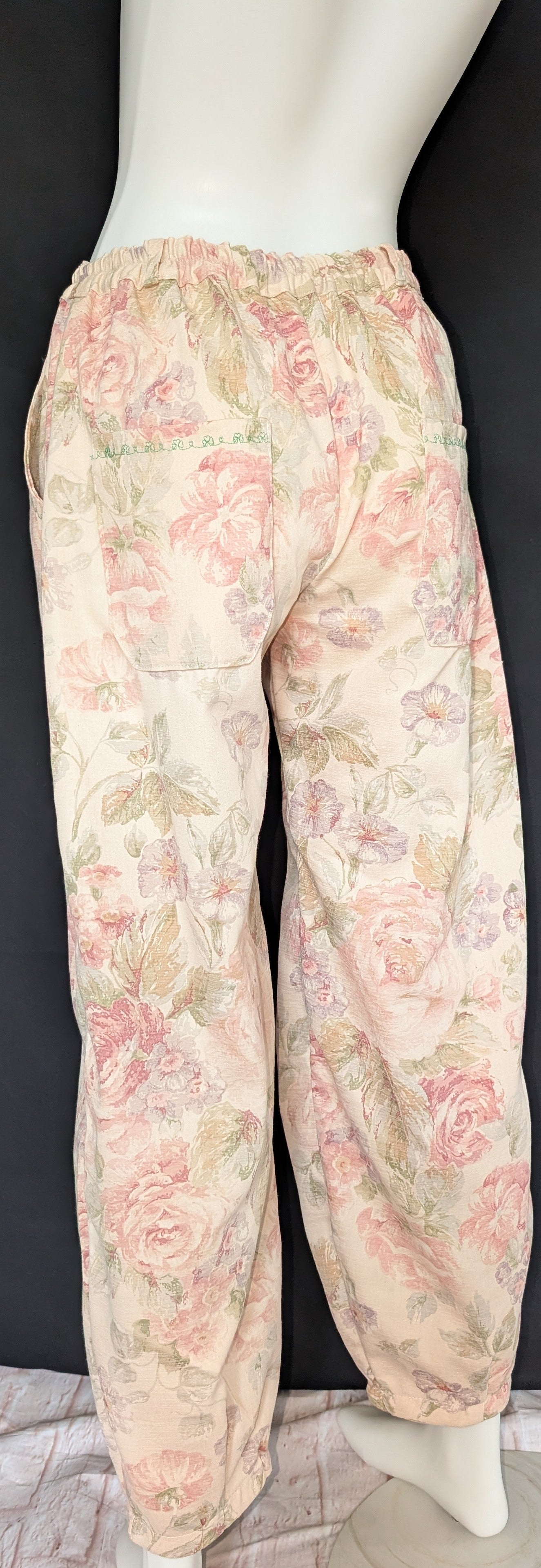 Vintage Vibe: Upcycled - Roses Pattern Trousers, Size 12 - Eco-Friendly Fashion