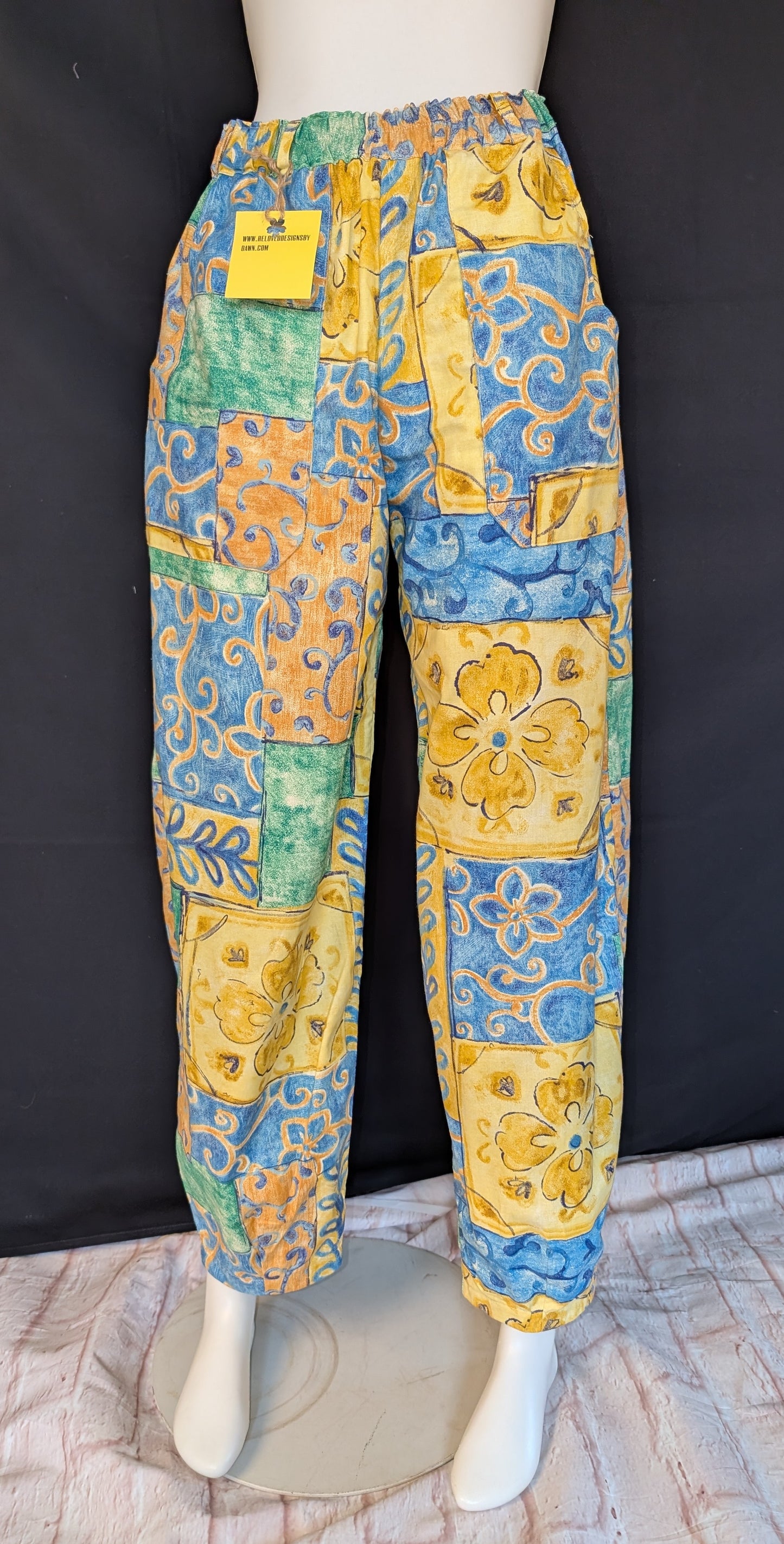 Reworked barrel Leg Trousers: Size 14 90s print abstract