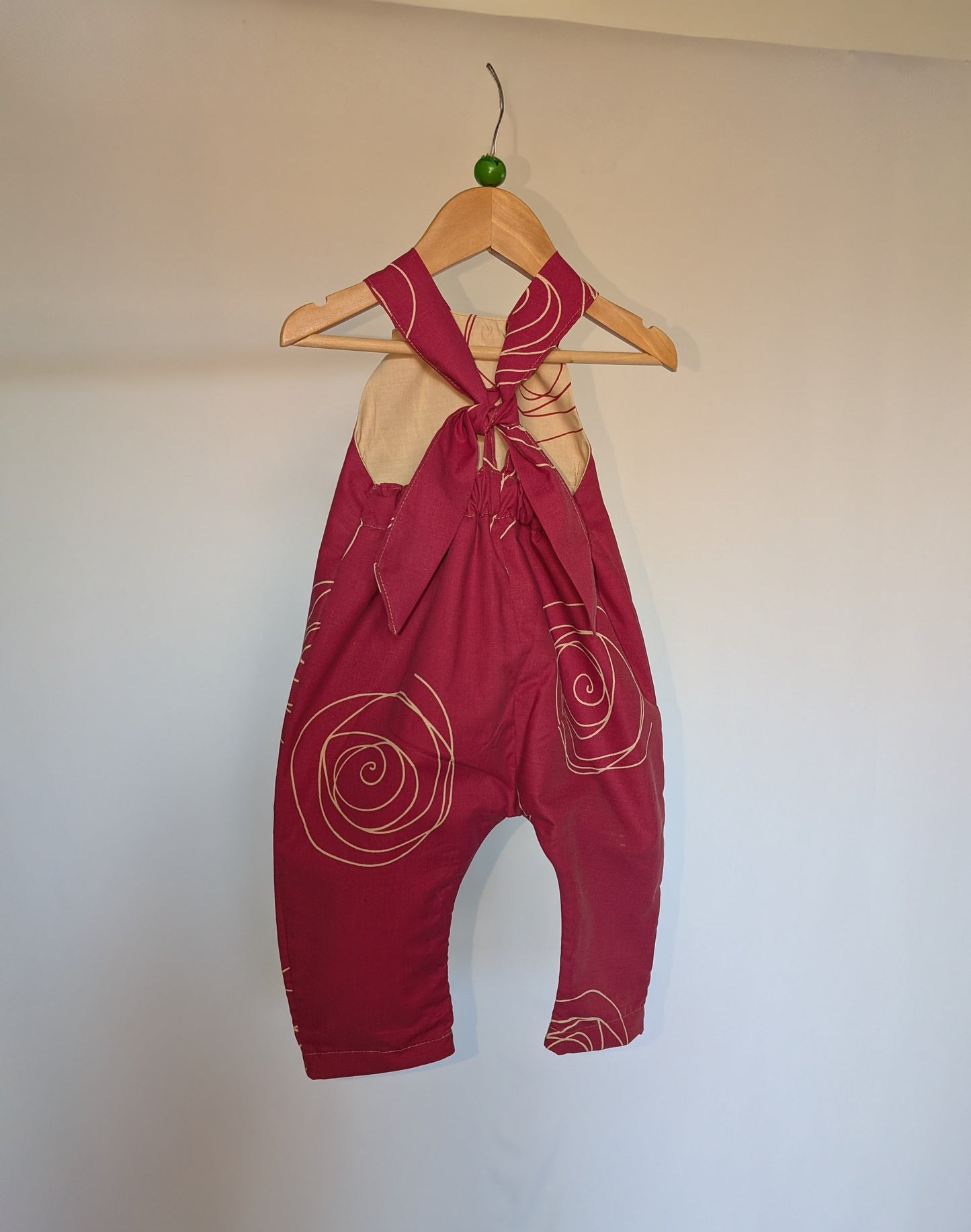 Patterned Pink Baby Dungarees Romper: Upcycled Sustainable Baby Clothing (9-12m)