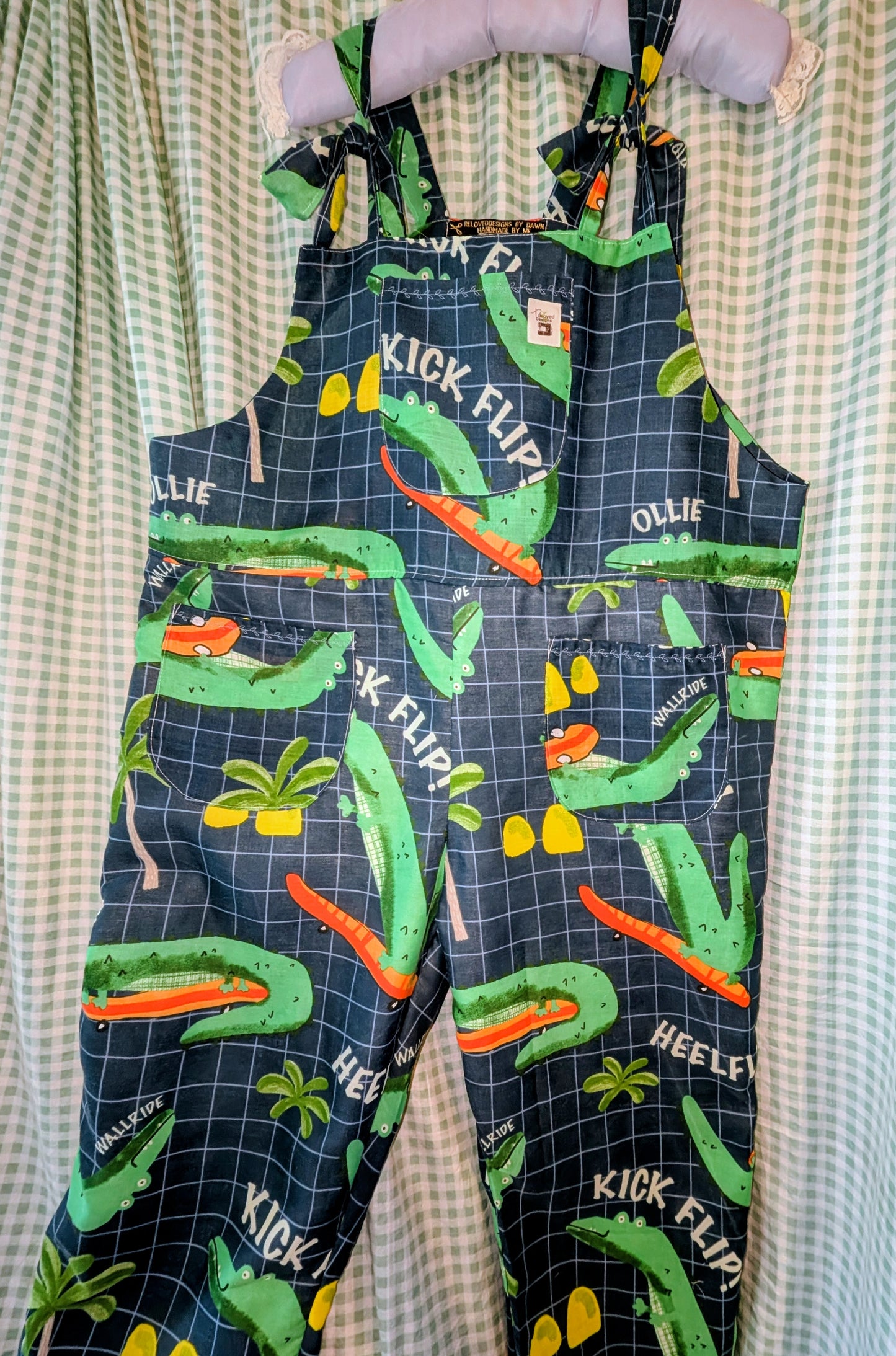 Upcycled crocodile Dungarees: Size 16-18/XL Baggy Fit Overalls