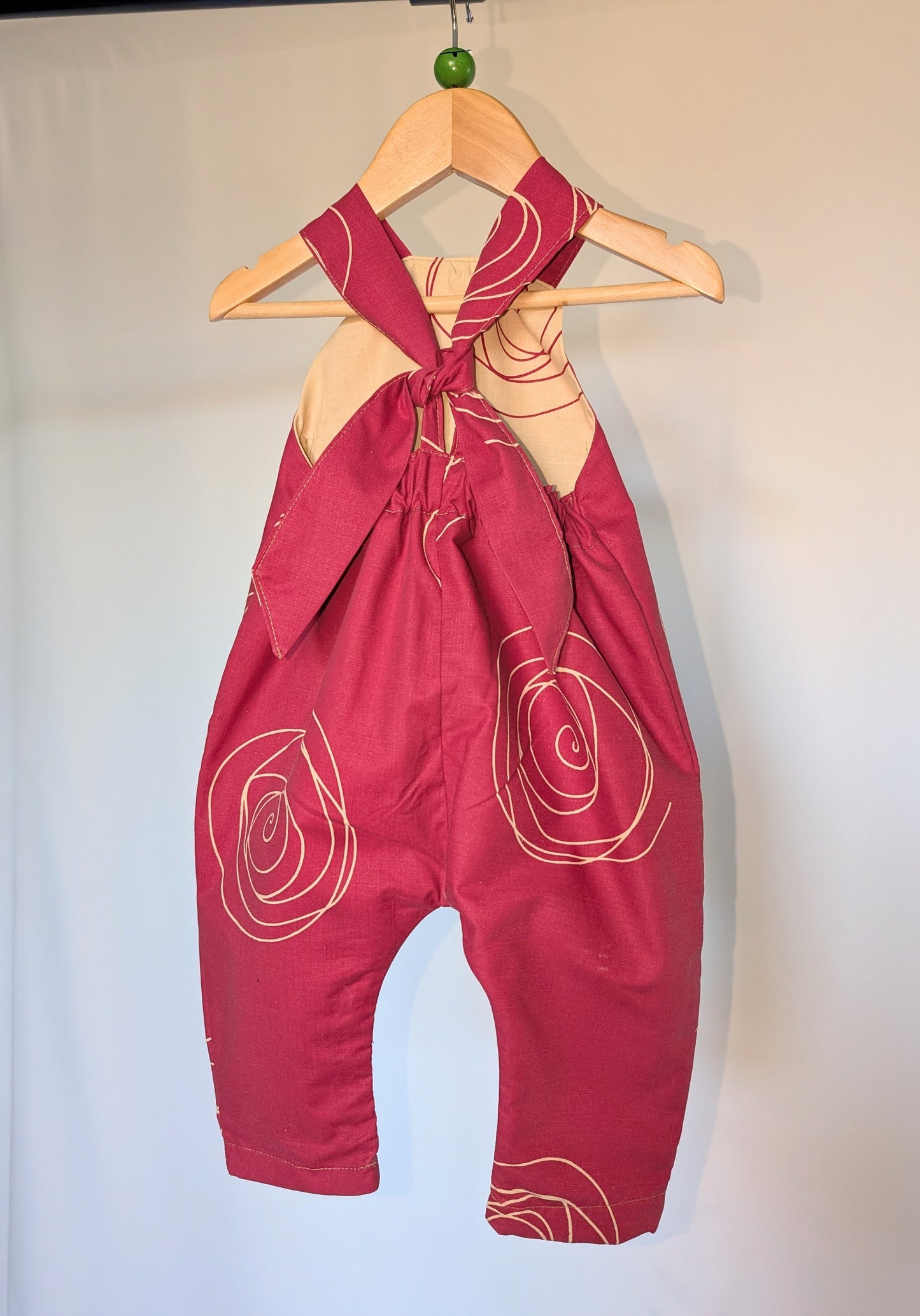 Patterned Pink Baby Dungarees Romper: Upcycled Sustainable Baby Clothing (9-12m)