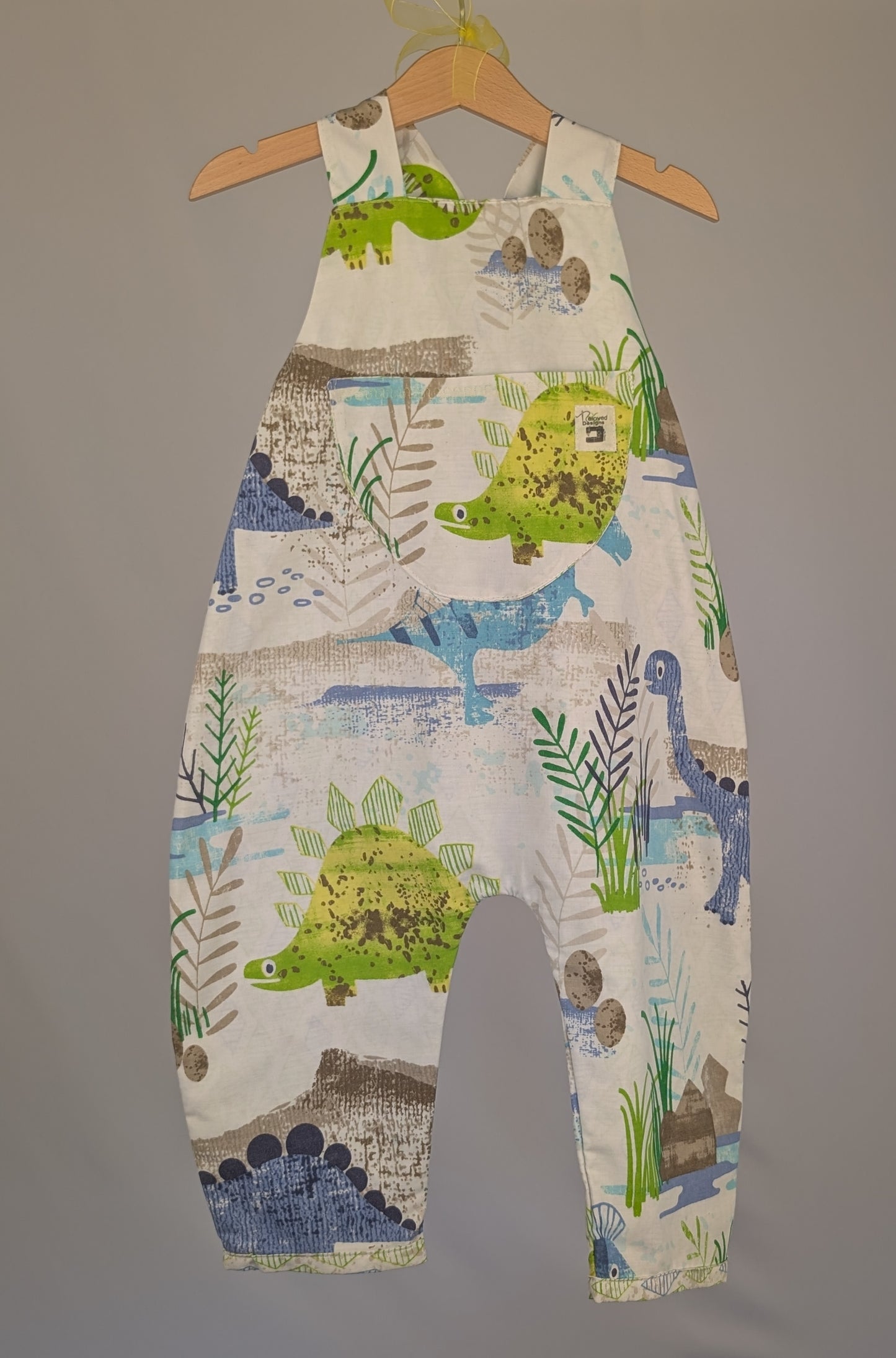 Dinosaur Dungarees, romper,(2-3y)  sustainable children's gift.