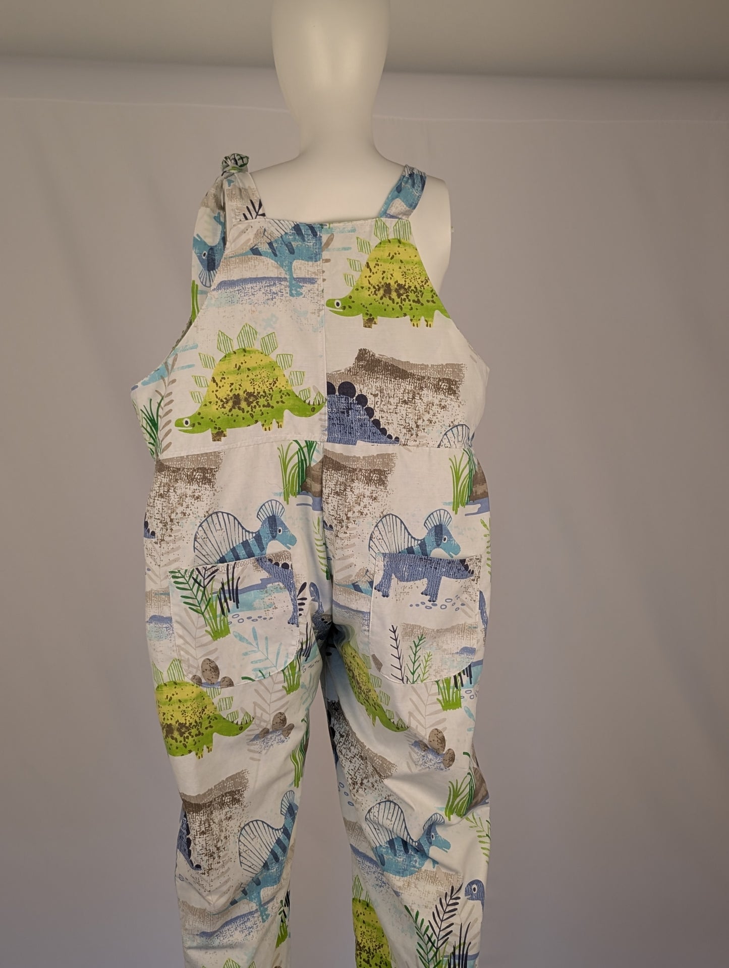 Upcycled Dinosaur Dungarees: Size 16-18/XL Baggy Fit Overalls